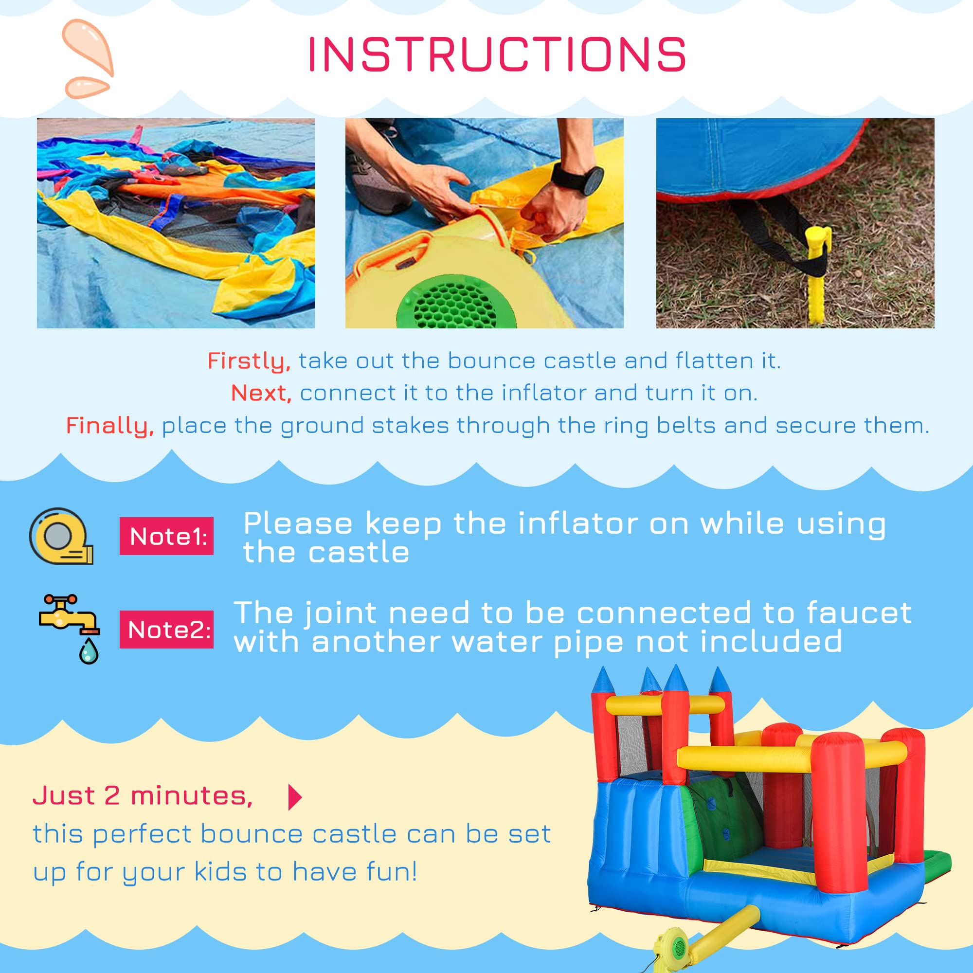 Outsunny 6-in-1 Inflatable Bounce House with Water Slide, Pool, Water Cannon & Climbing Wall - Kids Outdoor Water Play Toy for Backyard, Birthday Parties & Summer Fun - Includes Air Blower & Repair Kit