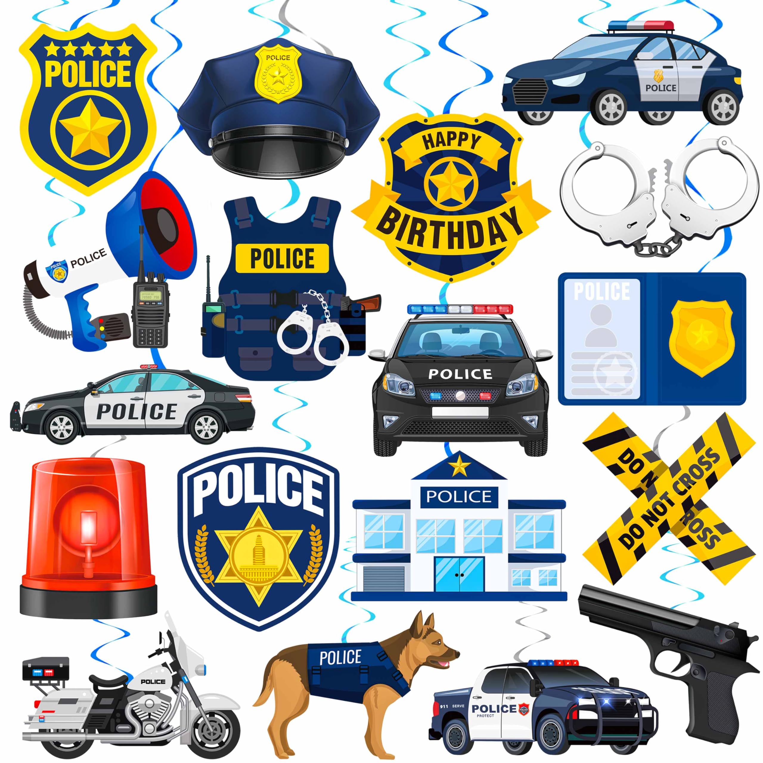 20Pcs Police Party Hanging Swirls Decorations - Police Car Ceiling Streamers for Birthday, Retirement & Baby Shower Supplies | Perfect for Police Themed Parties, Cop Celebrations & Law Enforcement Events