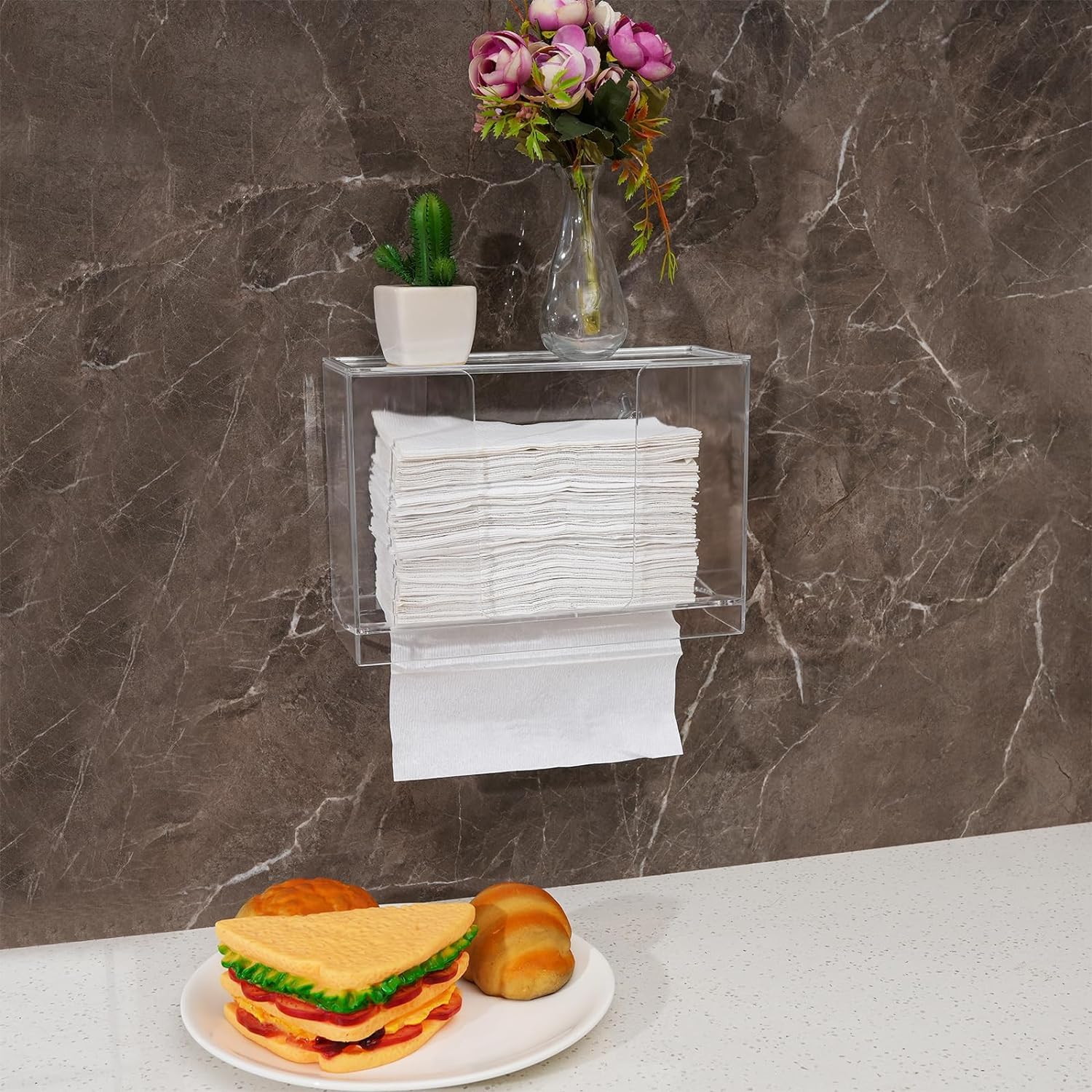 Wall Mount Clear Multifold Paper Towel Dispenser with Lid - Holds Z-Fold, C-Fold & Multi-Fold Paper Towels - Countertop or Bathroom Toilet & Kitchen Use for Home or Office