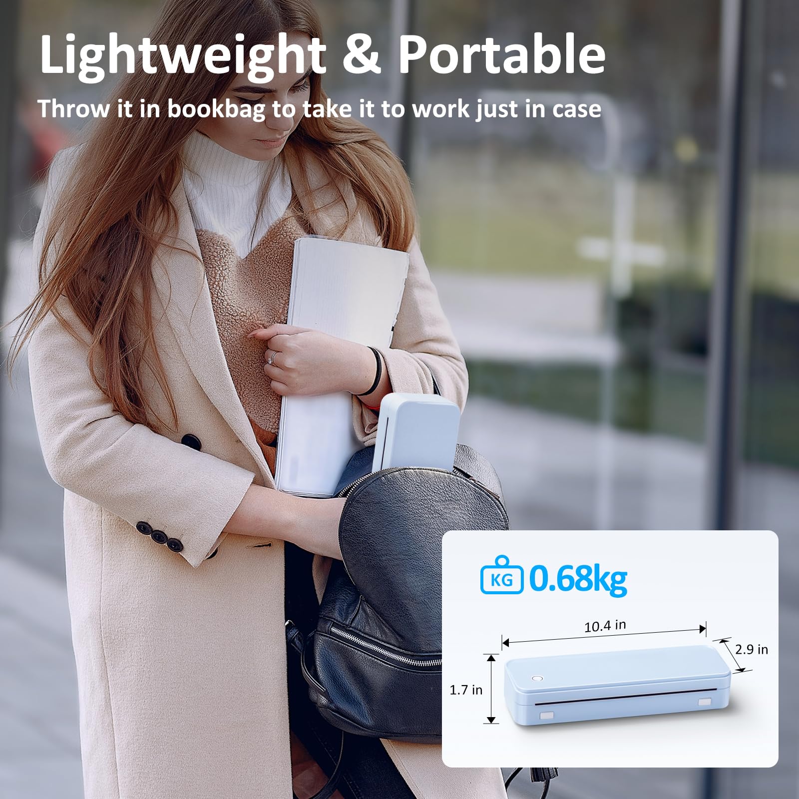 Wireless Thermal Printer for Travel - Portable Inkless Printer with Bluetooth, Supports 8.5