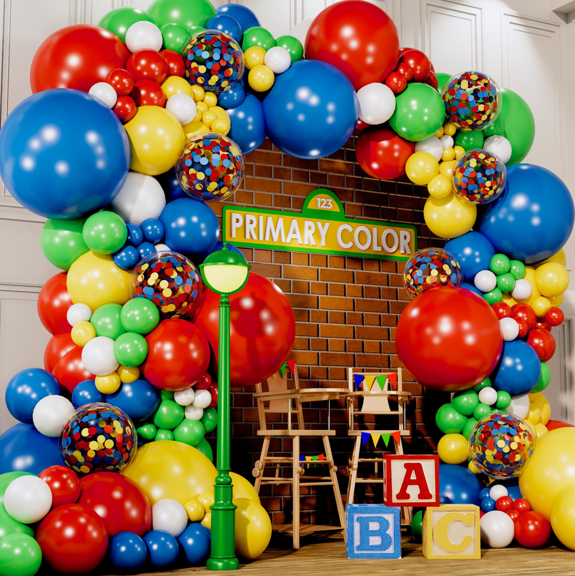 Sesame Street Balloons Arch Kit & Garland - Small & Large Red, Blue, Green Balloons for Birthday Party Decorations - Perfect for Elmo Circus, Carnival, Super Mario Themed Parties & Events