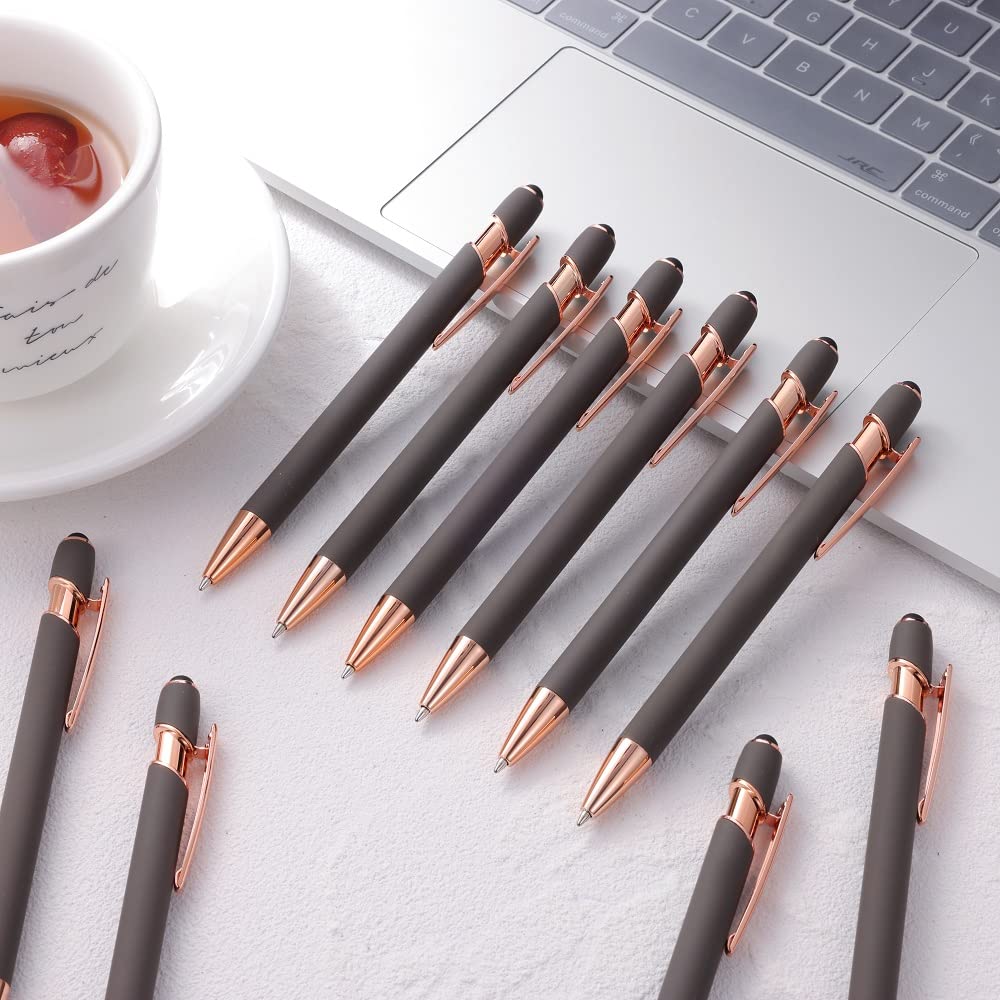 12-Pack 2-in-1 Stylus Ballpoint Pens with 1.0mm Black Ink - Metal Touch Screen Stylus Pen with 12 Refills (Rose Gold & Gray) for iPad, iPhone, Android Tablets & Digital Note Taking
