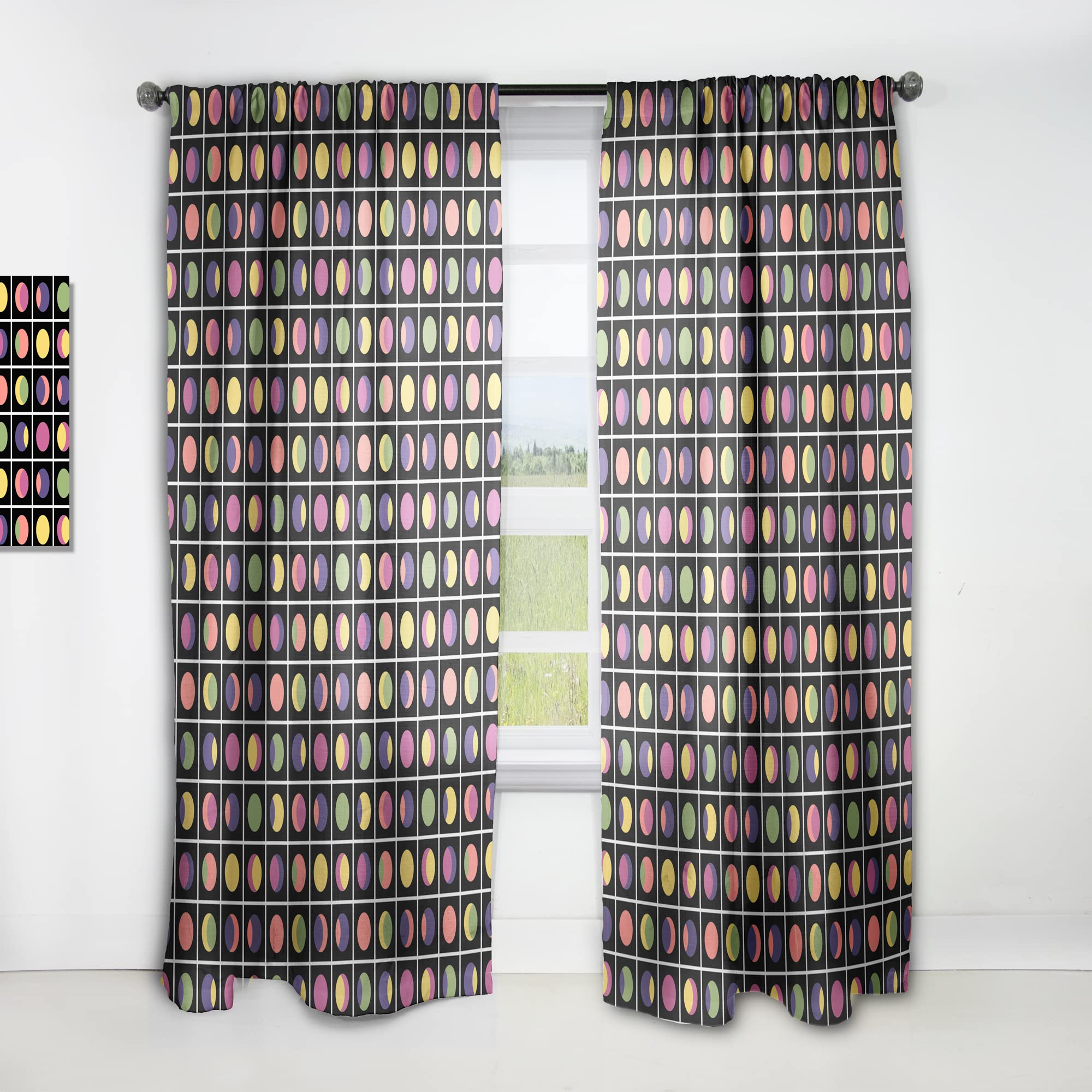 DesignQ Retro Circular Moons Thermal Insulated Curtains - Single Panel 52x120 Inches - Blackout Drapes for Bedroom & Living Room - Perfect for Home Decor & Light Control