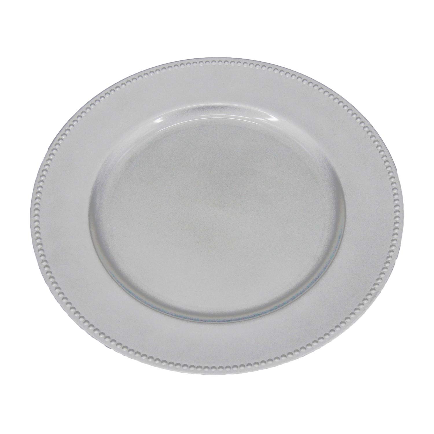 WELMATCH 12-Pack Silver Plastic Beaded Charger Plates - 13 Inch Round Decorative Dinner Plates for Wedding, Party & Special Events - Elegant Table Setting Decor