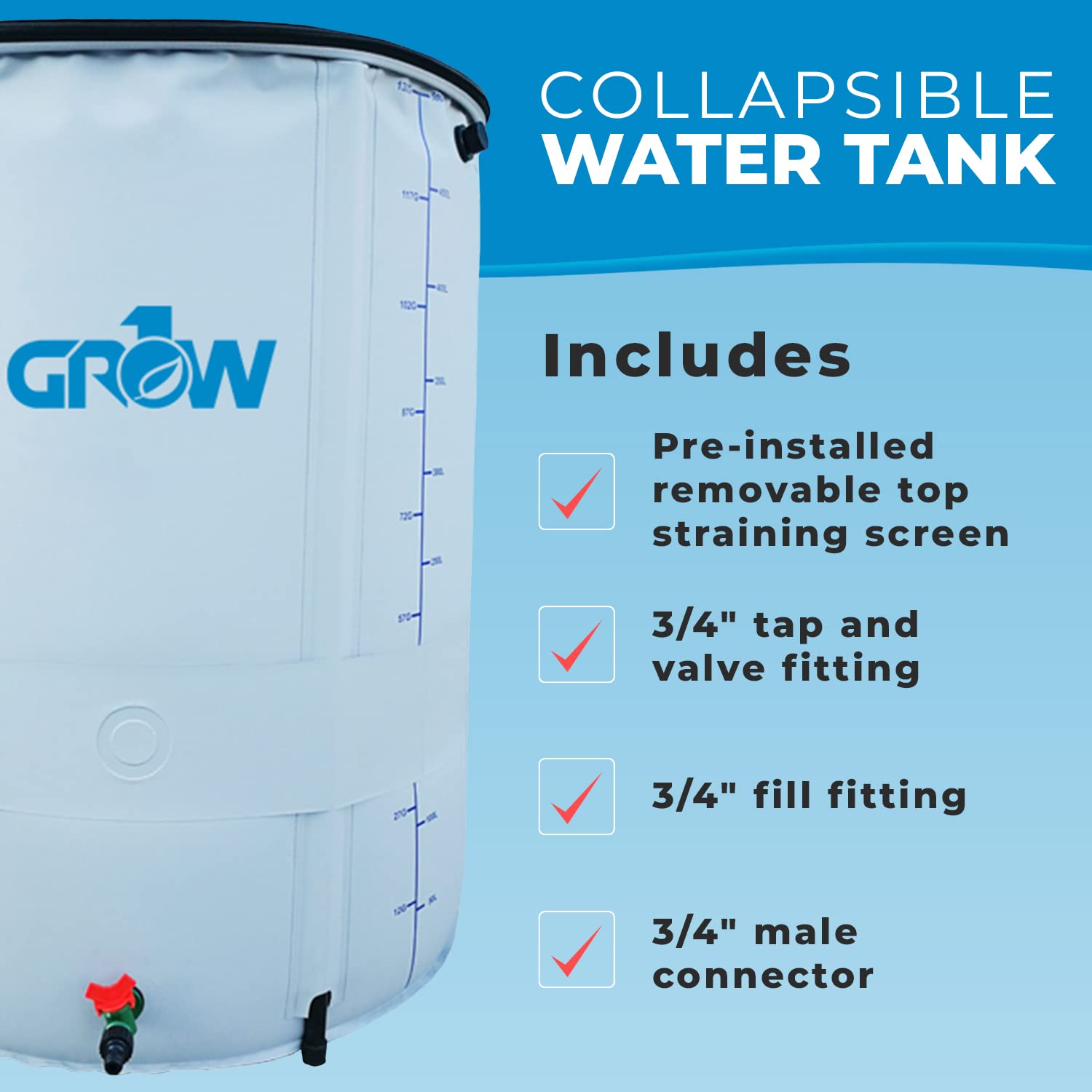 200 Gallon Collapsible Water Storage Tank - Portable Reservoir for Garden, Greenhouse & Outdoor Use | GROW1 Foldable Water Container for Plants, Irrigation & Emergency Water Supply