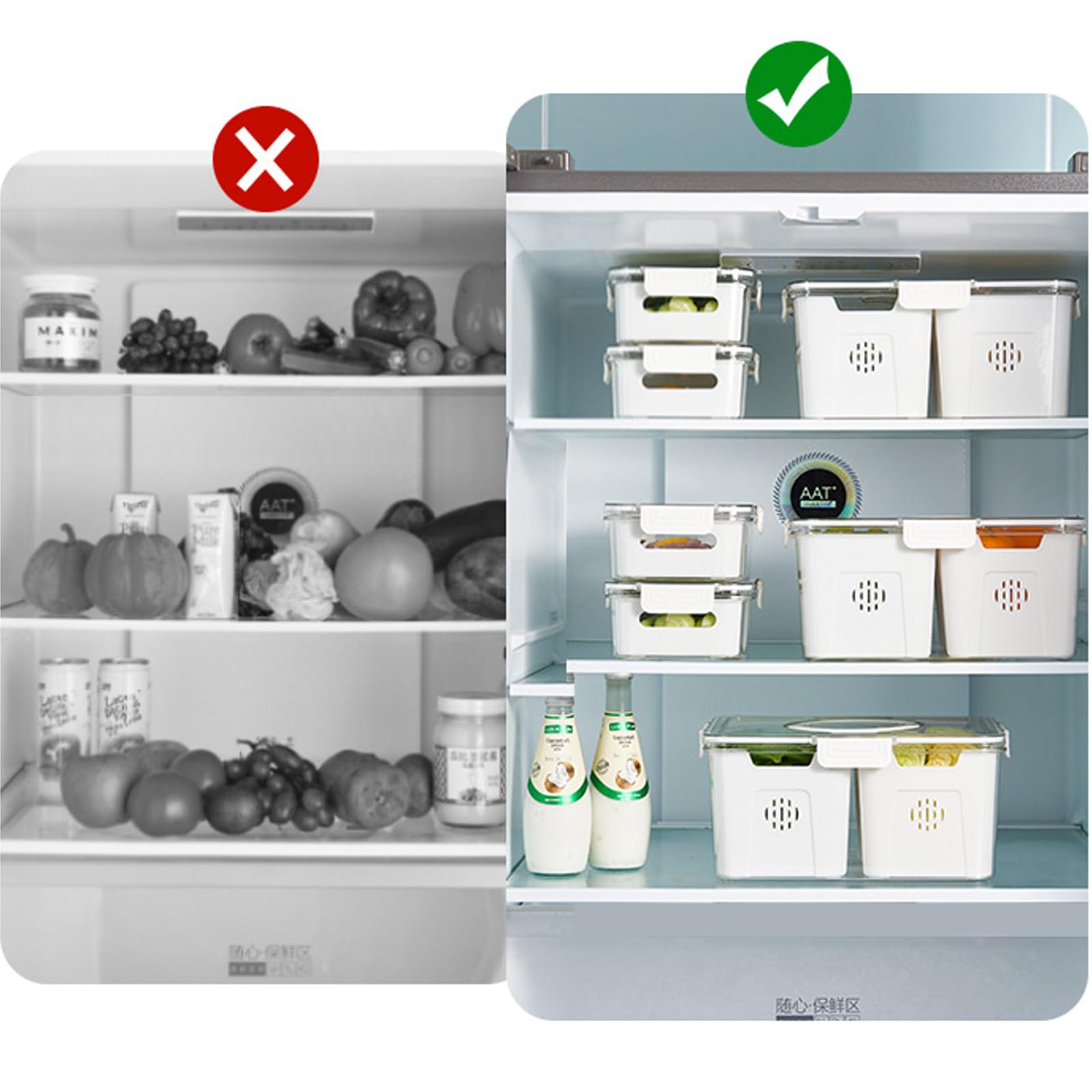 2-Pack Clear Stackable Refrigerator Organizer Containers with Lids - 2 Compartment Fridge Storage Bins for Fruits, Vegetables & Meal Prep - Space Saving Kitchen Organization Solution