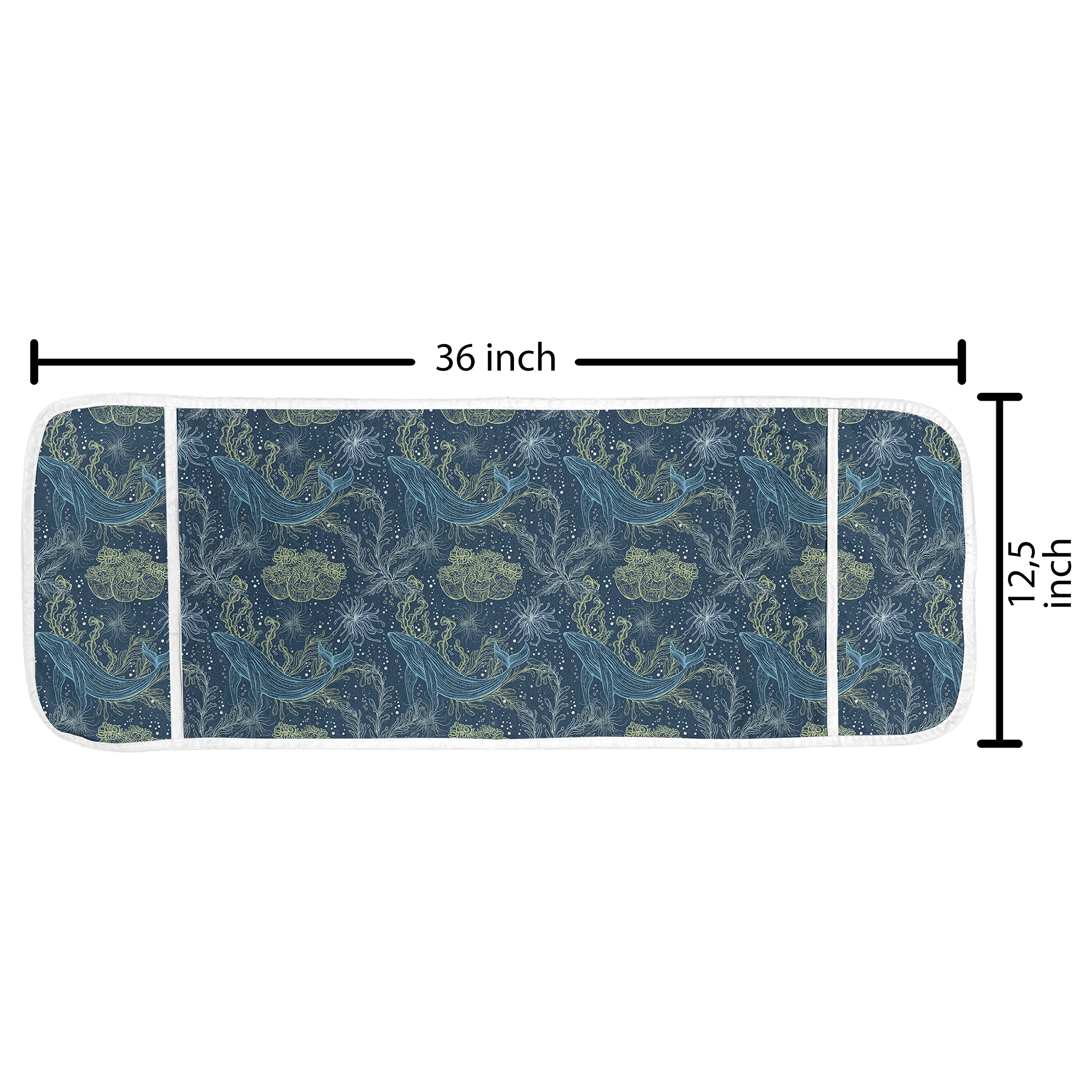 Ambesonne Whale Microwave Cover - Hand Drawn Marine Life Design with Seaweed & Whales - Waterproof Kitchen Organizer with Pockets (36