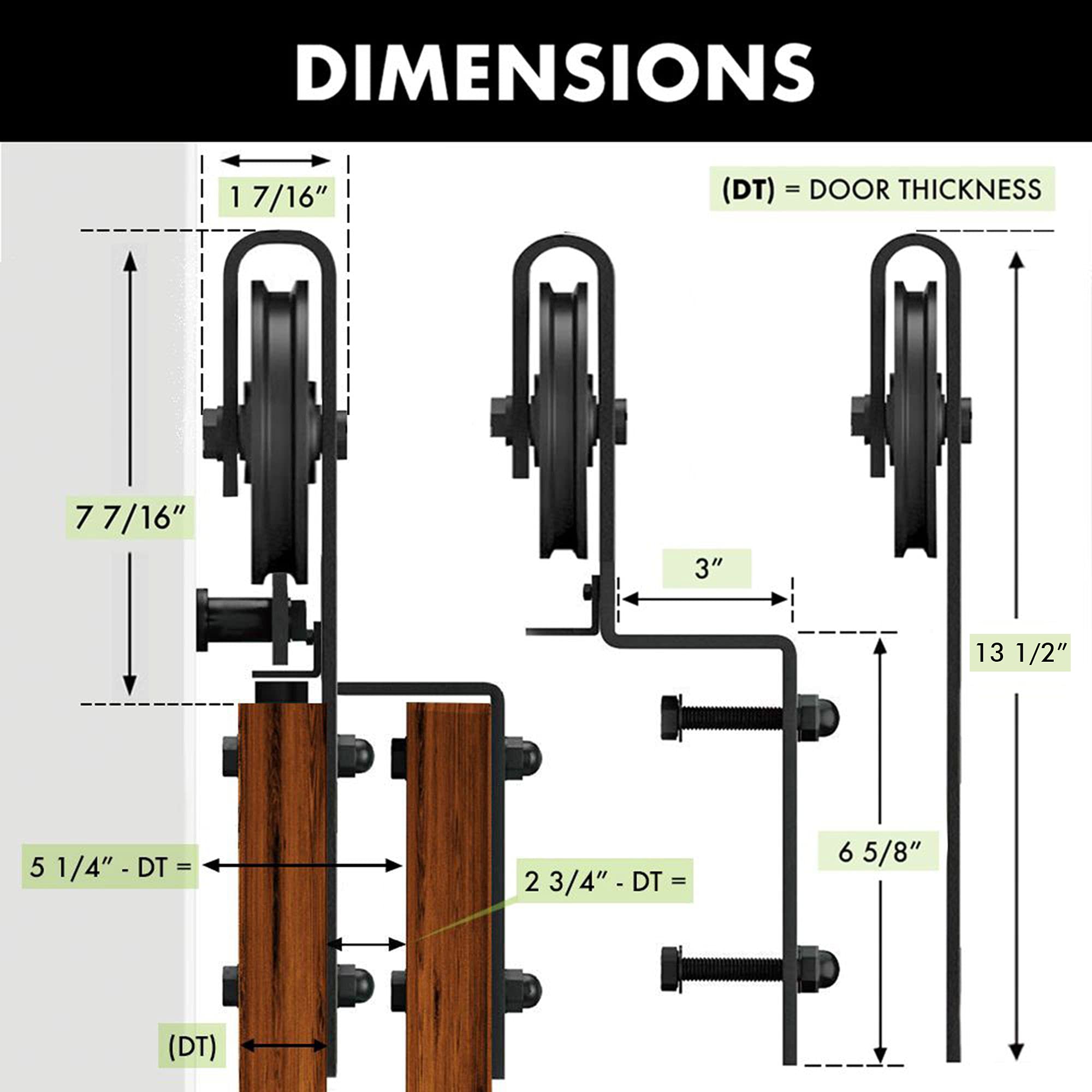 Homacer Black Rustic Single Track Bypass Sliding Barn Door Hardware Kit - 18ft Flat Track, Spoke Wheel Rollers (2 Flat + 1 Bent) for 3 Doors - Perfect for Farmhouse, Loft & Industrial Style Home Renovations