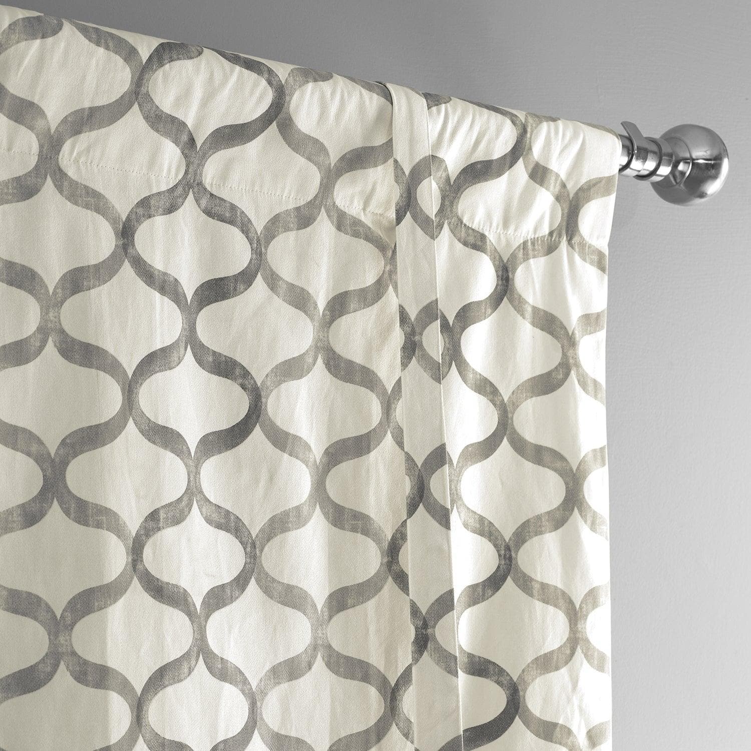 Silver Grey Geometric Printed Cotton Blackout Tie-Up Window Shade - Stylish Room Darkening Solution for Bedroom, Living Room & Home Decor