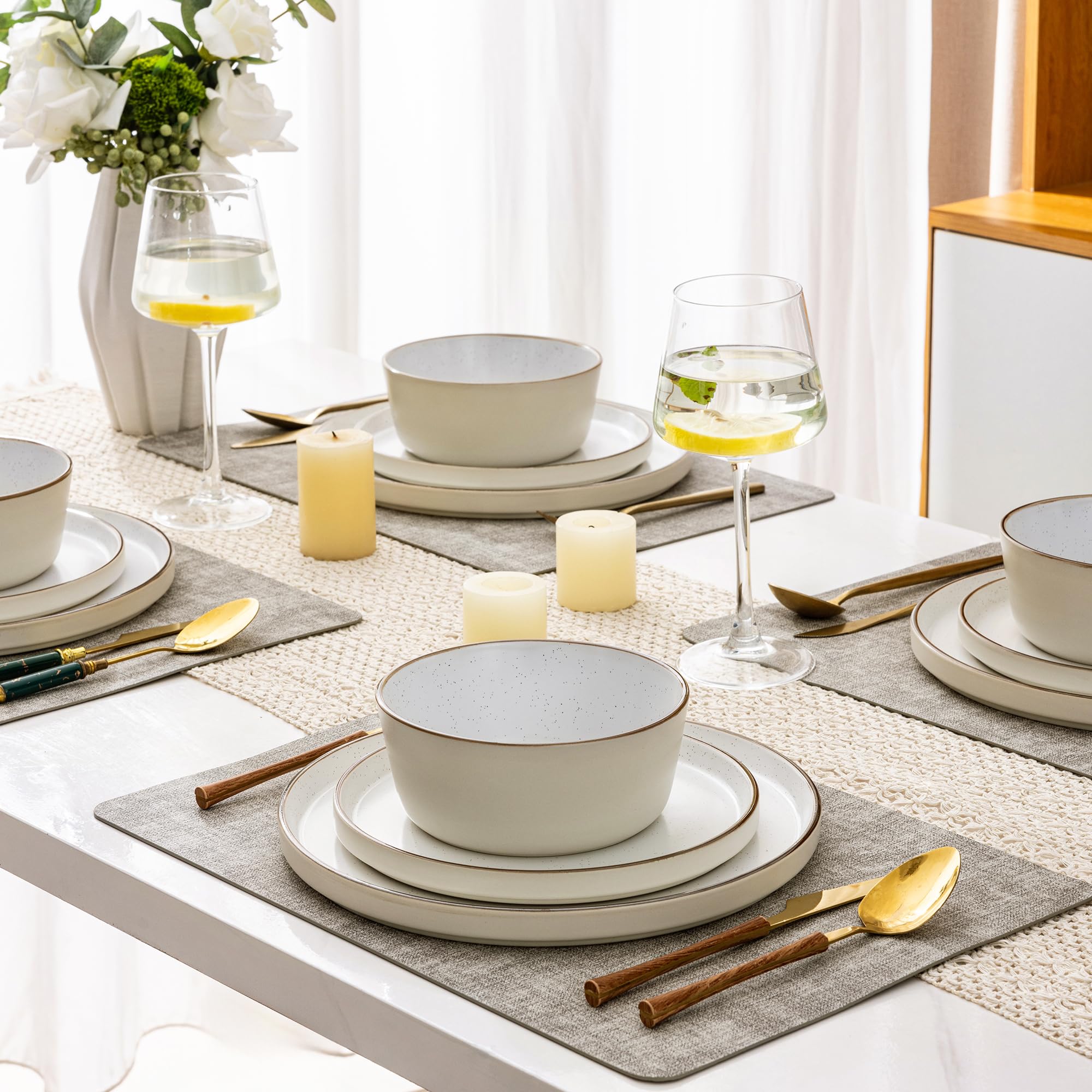 AmorArc 18-Piece Ceramic Dinnerware Set - 6 Plates & Bowls, Chip & Crack Resistant, Dishwasher & Microwave Safe for Everyday Use, Family Dinners & Entertaining Guests