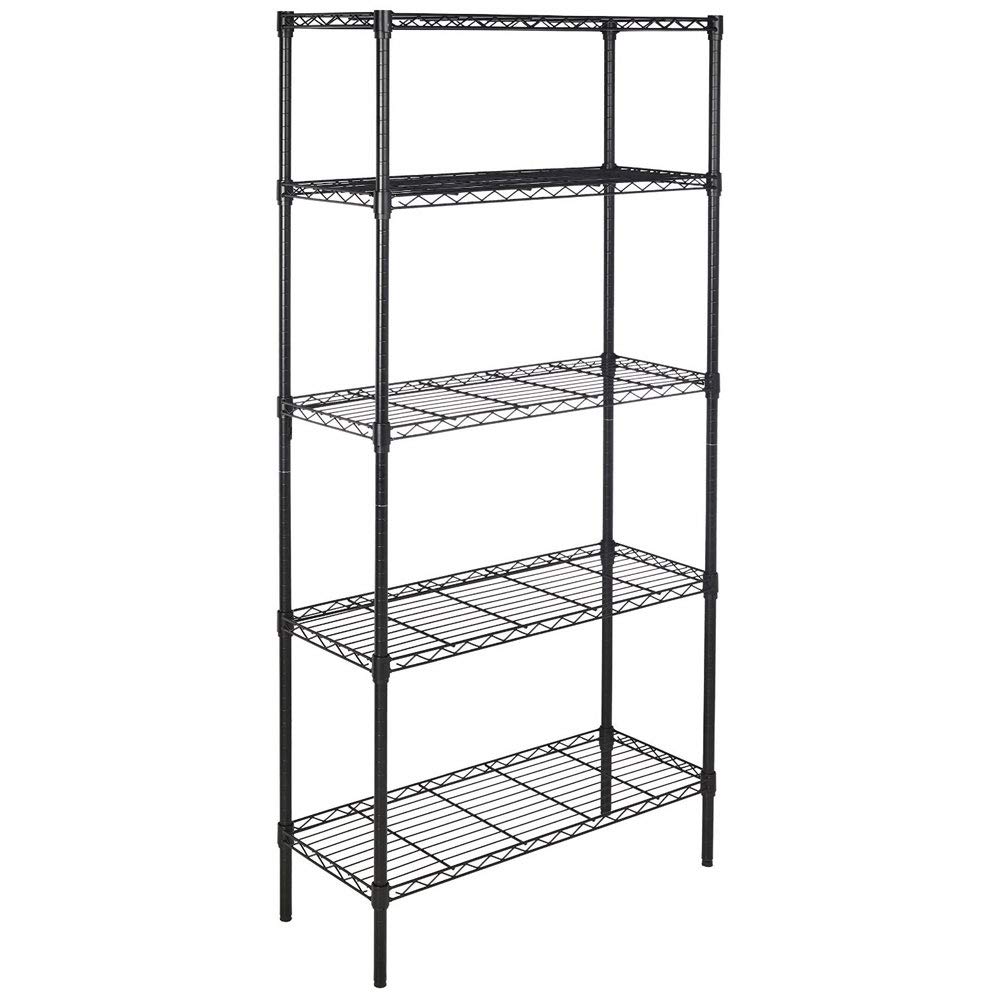 DLGJPA 5-Tier Heavy Duty Metal Storage Shelf - Industrial Strength Steel Wire Shelving Unit, Black - Perfect for Garage, Warehouse, Pantry & Home Organization