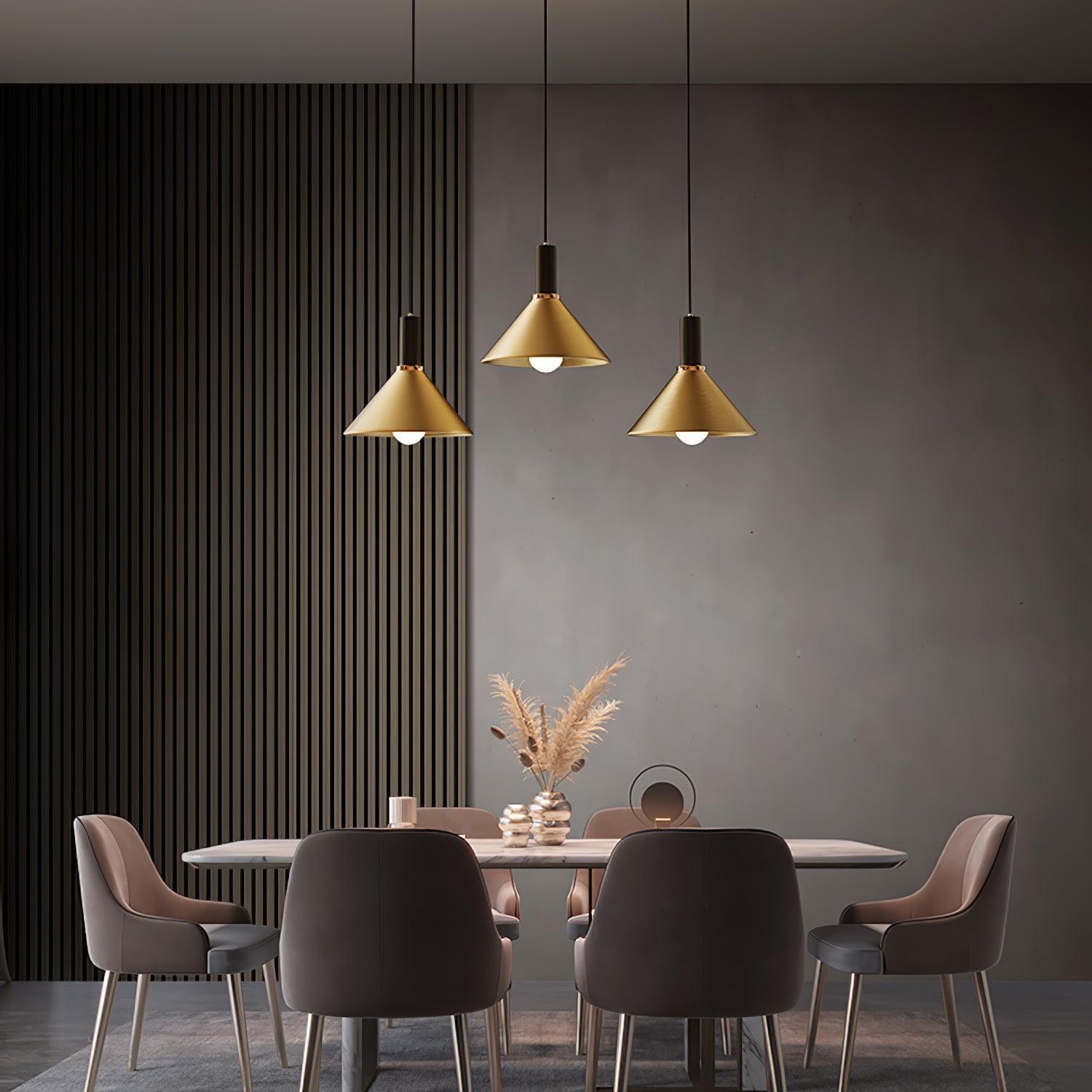 Modern Cone Pendant Light Fixture - Elegant Hanging Ceiling Lamp for Dining Room, Kitchen Island & Bedroom Lighting - Adjustable Height LED Chandelier