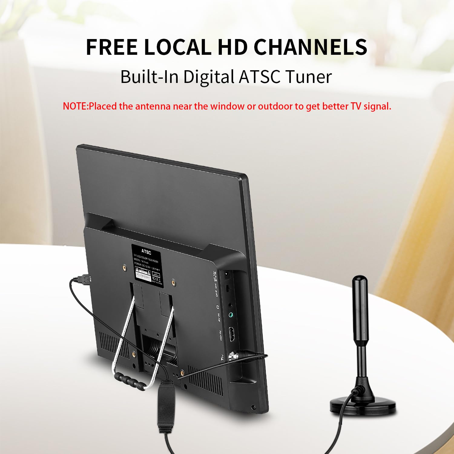 14 Inch Portable TV with Rechargeable Battery - Digital ATSC Tuner, Built-in Antenna, USB/HDMI/AV Inputs - 12V/AC Power for Car, RV, Camping & Kitchen Use - Compact Travel Entertainment (No WiFi/Bluetooth/Satellite) - Perfect for Road Trips, Tailgating & Outdoor Adventures