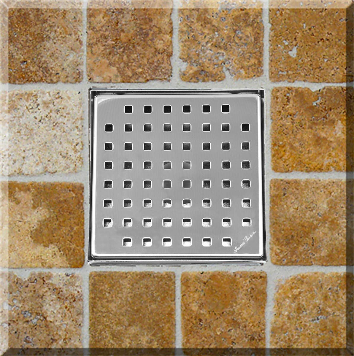 Polished Chrome 6 Inch Square Shower Drain with Hair Trap - Stainless Steel Luxury Shower Drain Bundle by SereneDrains (Traditional Design) - Perfect for Modern Bathrooms & Spa Showers