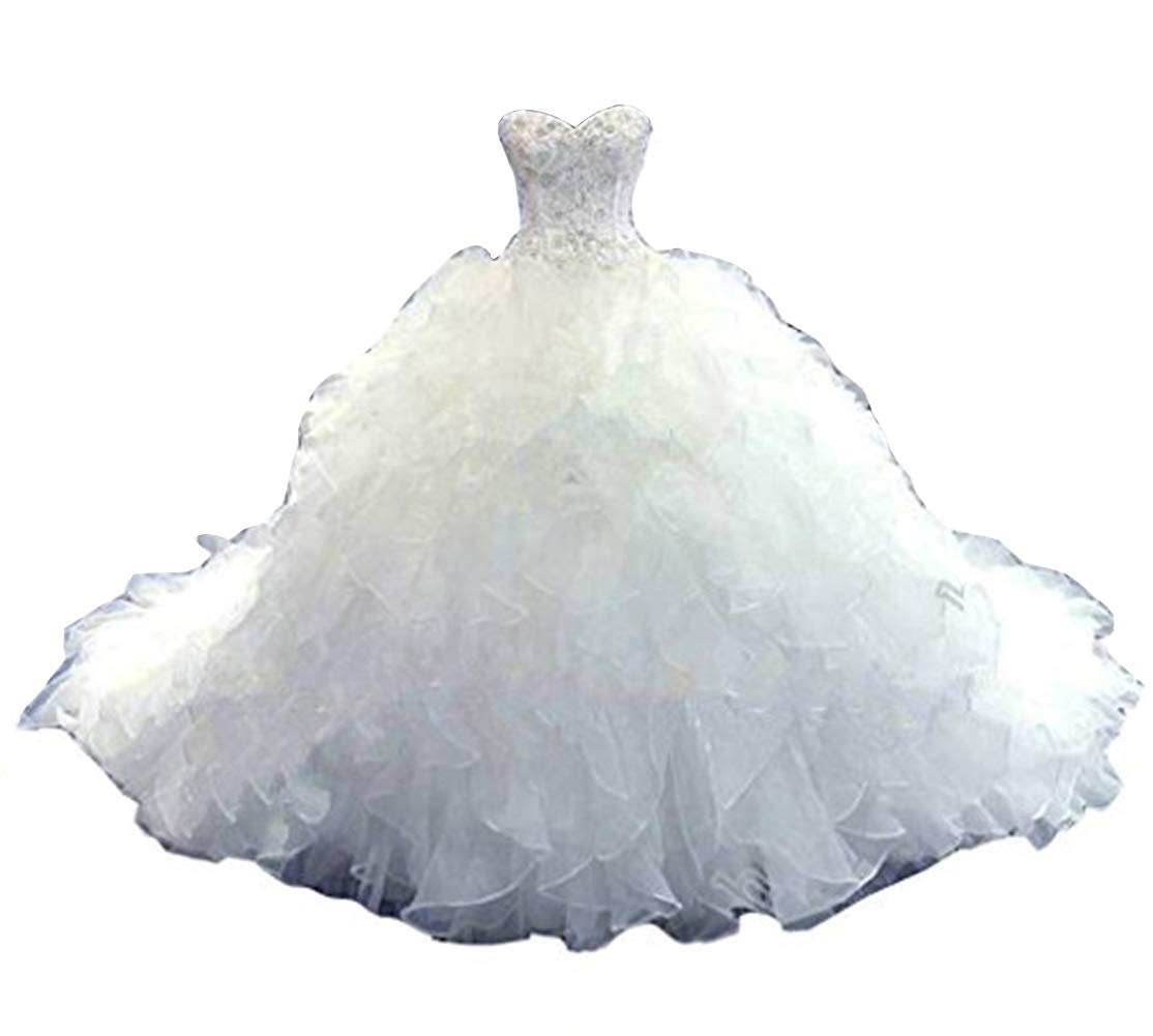 Emanni Women's Sweetheart Neckline Crystal Beaded Wedding Dress in White - Perfect for Bridal Ceremonies, Vow Renewals, and Formal Evening Events