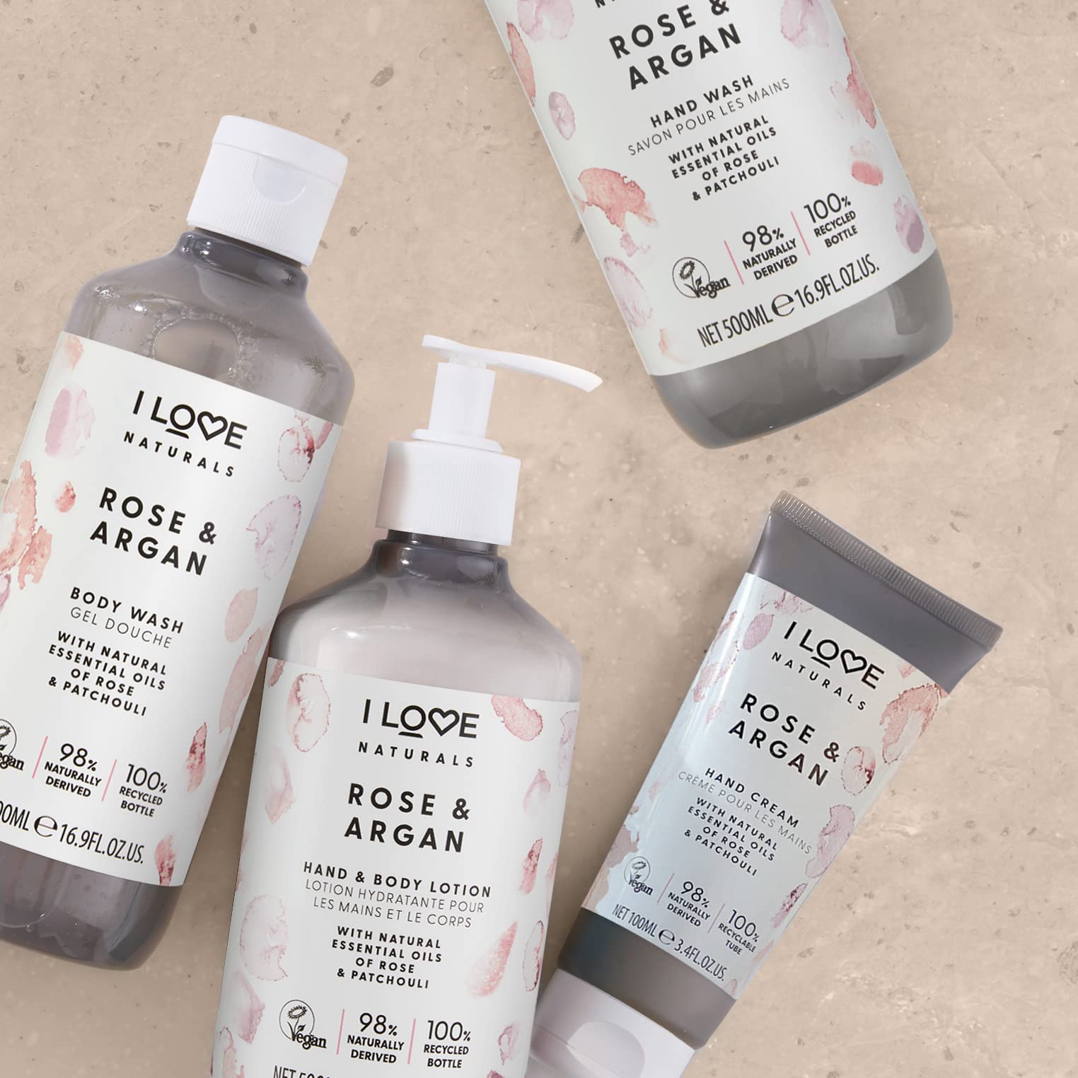 I Love Naturals Rose & Argan Hand & Body Lotion with Shea Butter - Moisturizing Essential Oils of Rose & Patchouli - 2 Pack (500ml Each) - Perfect for Dry Skin Care & Daily Hydration