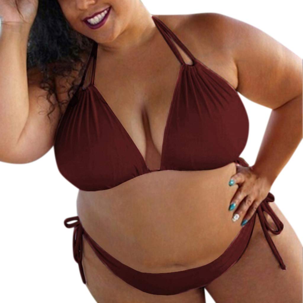 UIOP Women's Plus Size Push Up Padded Bikini Set - High Waisted Swimwear & Bathing Suit for Beach, Pool & Summer Vacation | Solid Color Two Piece Swimsuit