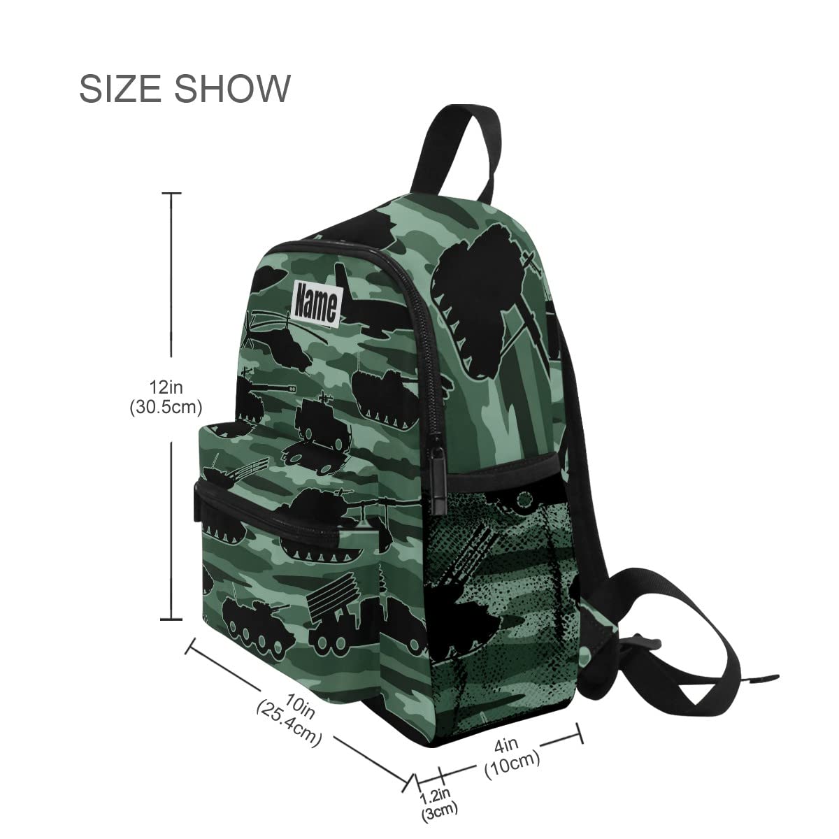 Custom Personalized Kids Name Backpack - Green Camo Tank Plane Toddler Daycare Travel Backpack for Boys & Girls | Durable Preschool Bookbag for School, Travel & Outdoor Adventures