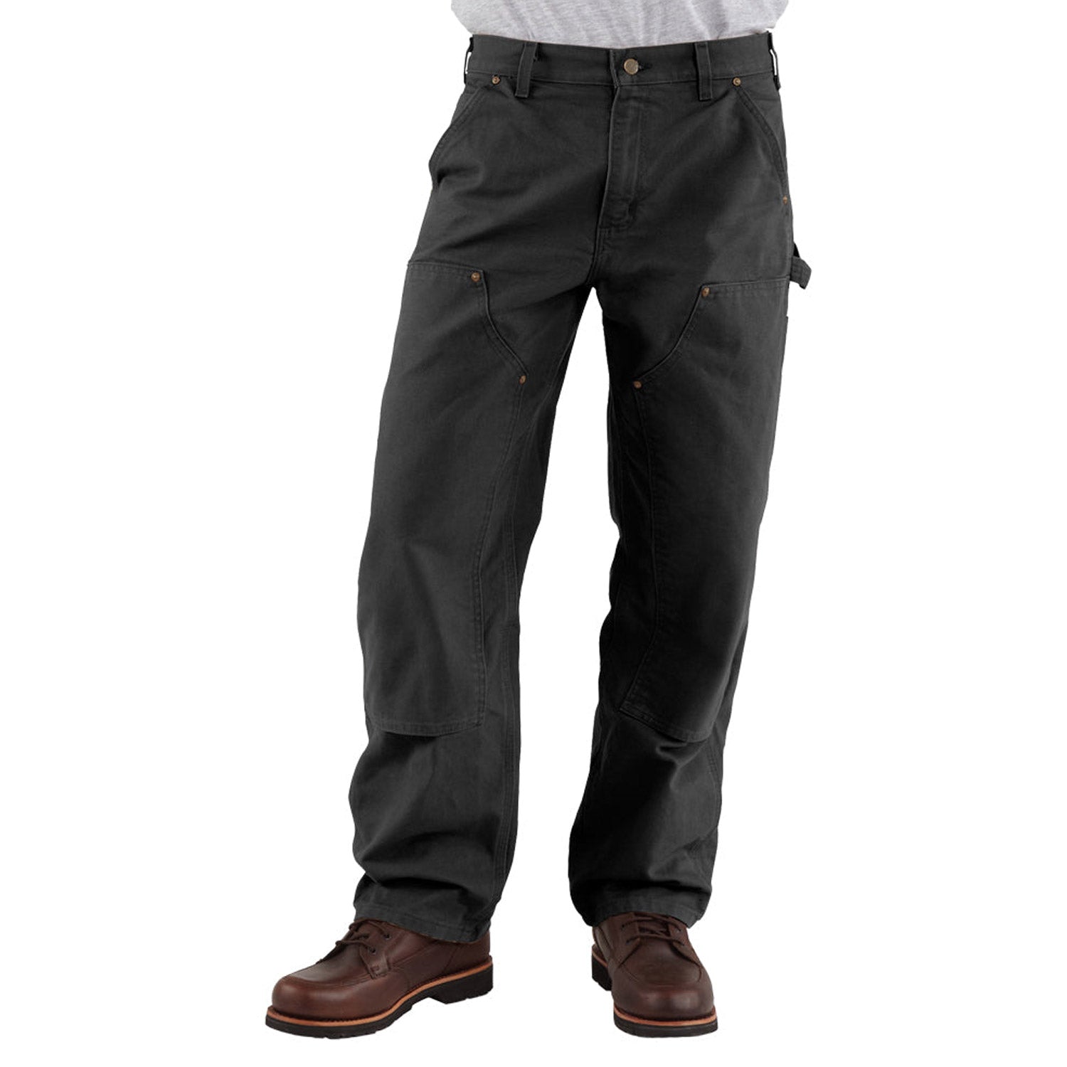 Carhartt Men's Washed Duck Double Front Work Dungaree Pants - Durable Black Workwear for Construction & Outdoor Jobs