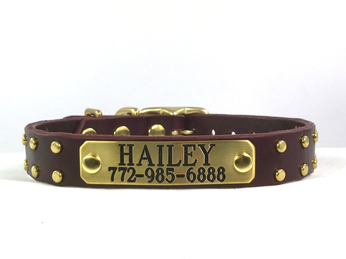 Personalized Leather Dog Collar with Name Tag - Adjustable Pet Collar for Small Medium Large Dogs - Perfect for Daily Walks, Training & Grooming