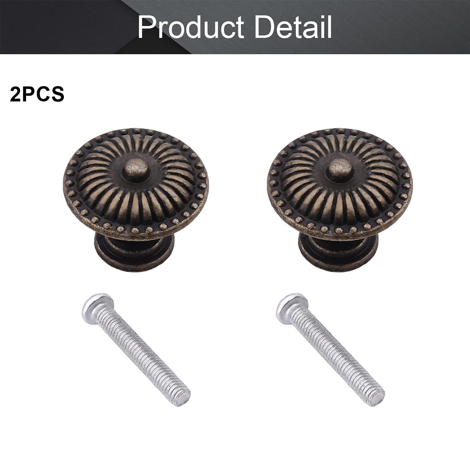 Vintage Small Cabinet Knobs 0.94 Inch Diameter Antique Bronze Drawer Pulls - Zinc Alloy Dresser Handles with Screws (2 Pack) - Perfect for Bedroom Furniture, Closet Doors, Makeup Vanity & DIY Cabinet Upgrade