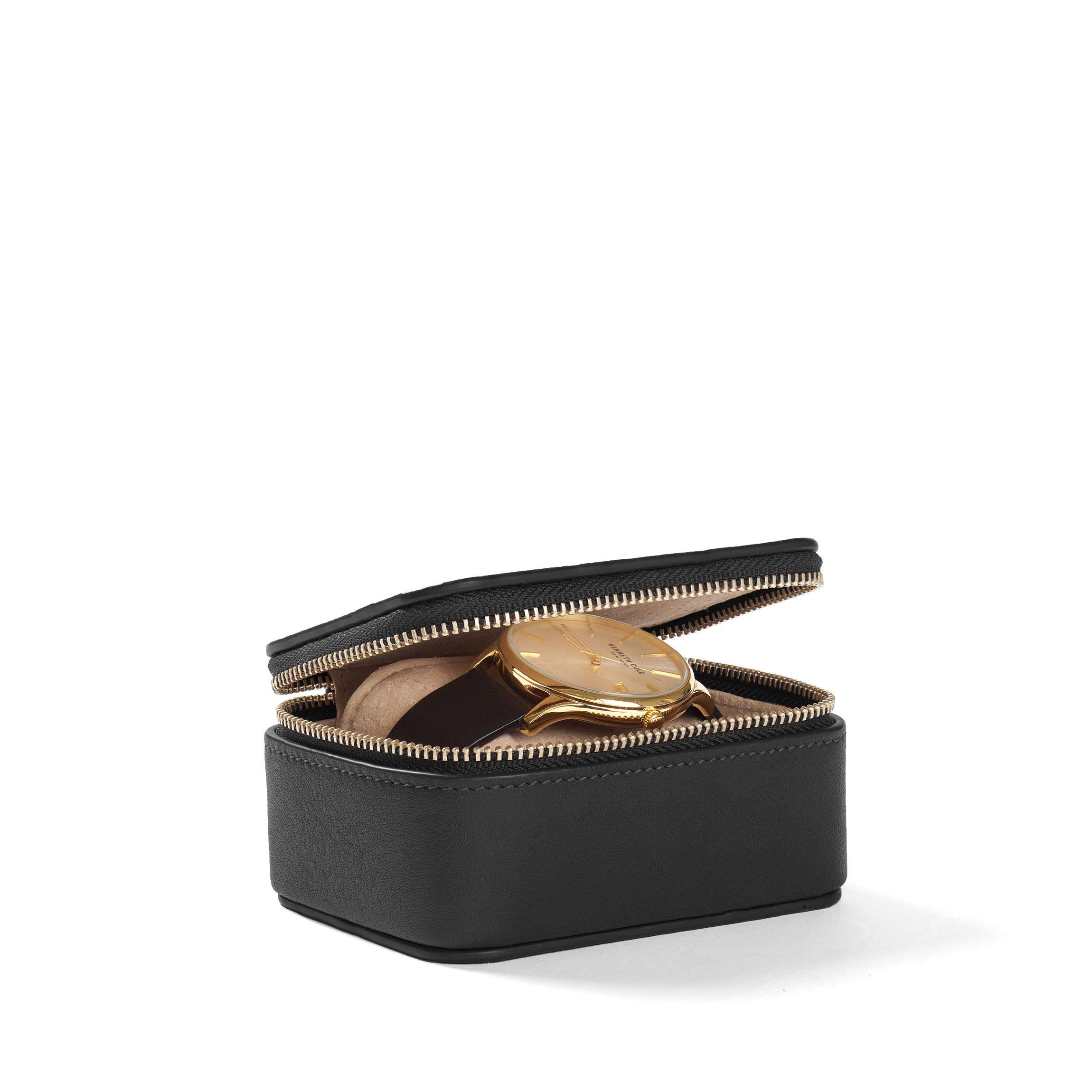Leatherology Black Onyx Travel Watch Box - Premium Leather Watch Organizer for Men & Women - Perfect for Business Trips, Vacations & Gift Giving