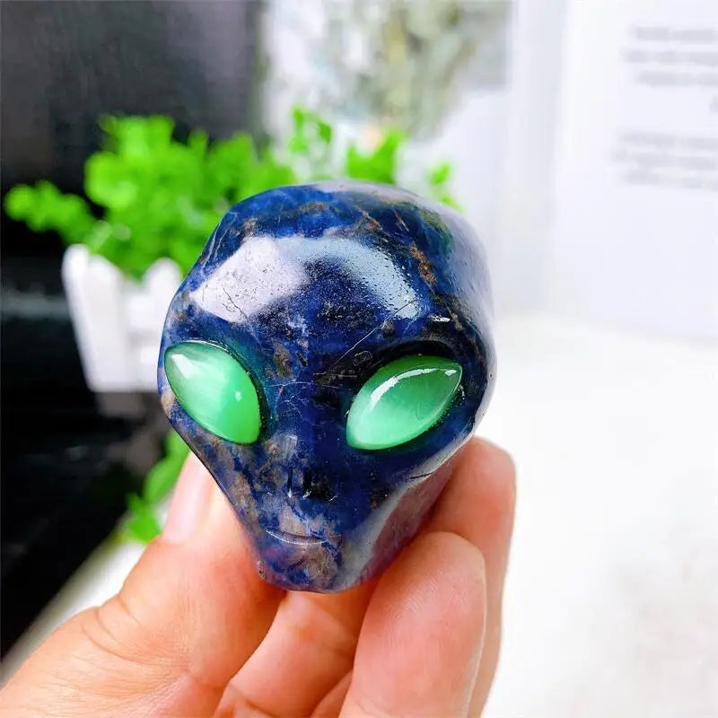 2 Inch Natural Blue Sodalite Alien Skull Crystal Carving - Reiki Healing Stone, Meditation Gemstone Figurine - Unique Home Decor, Spiritual Gift for Collectors (Perfect for Yoga Rooms, Altars & Crystal Healing Sessions)
