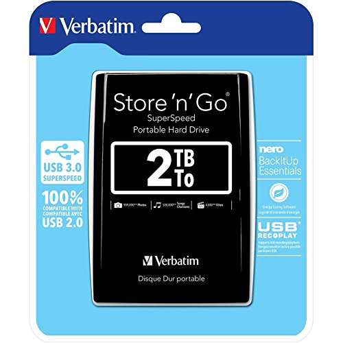 Verbatim 2TB Portable External Hard Drive USB 3.0 for PC & Mac - High-Speed Data Storage, Backup & Transfer - Compatible with USB 2.0 - Diamond Black - Perfect for Travel, Office & Home Use