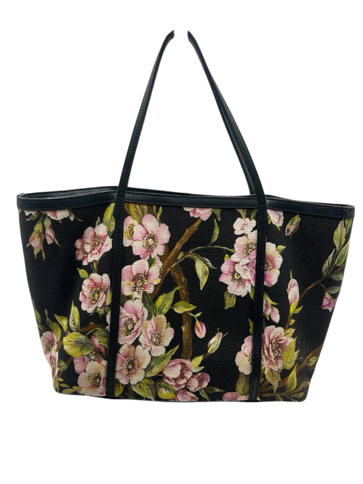 Dolce & Gabbana Floral Print Canvas Leather Tote Bag for Women - Stylish Designer Handbag for Work, Travel & Everyday Use