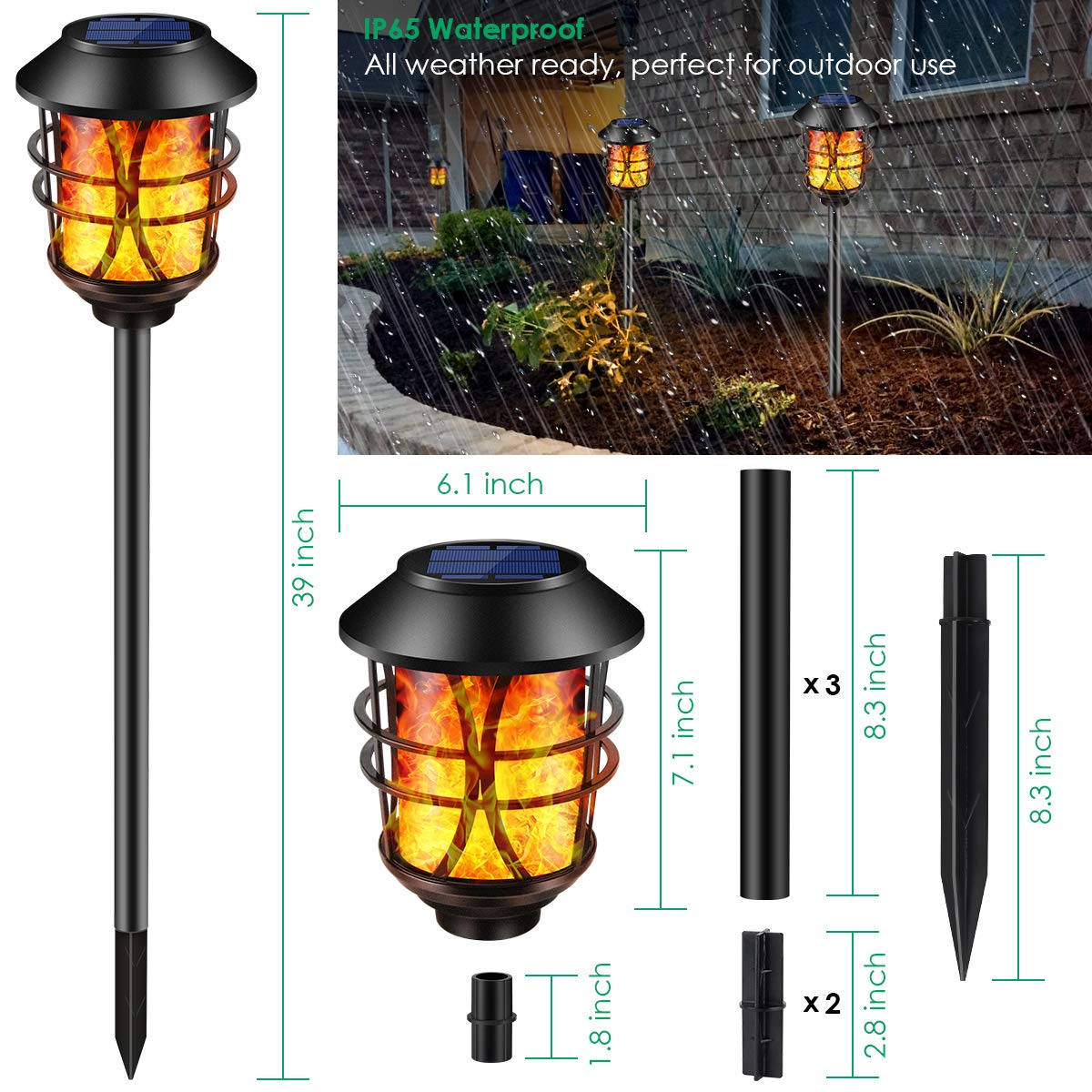 TomCare Solar Metal Flickering Flame Torches - Waterproof Outdoor Solar Pathway Lights with Auto On/Off, Dusk to Dawn Operation - Heavy Duty Landscape Lighting for Garden, Patio, Walkway (4 Pack) - Perfect for Backyard, Driveway, Poolside Decor