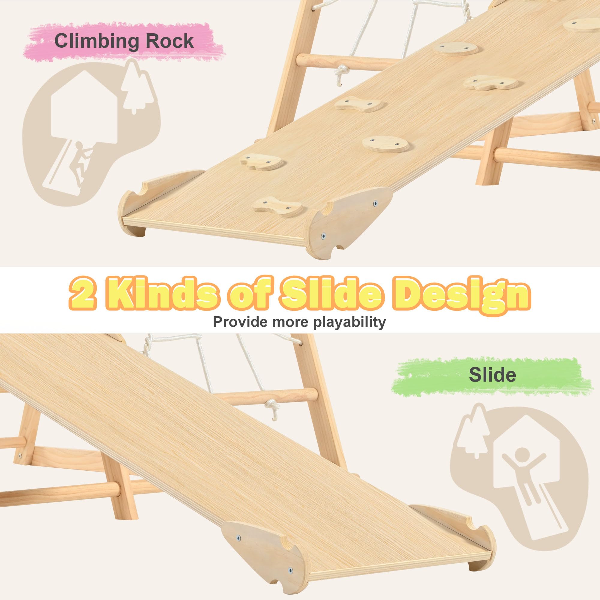 OLLIKIVI Wooden Jungle Gym Indoor Playground - Montessori Climber Playset with Tent, Slide, Gymnastics Rings & Climbing Net for Toddlers Ages 1-6 | Perfect for Home Playrooms, Daycares & Preschools