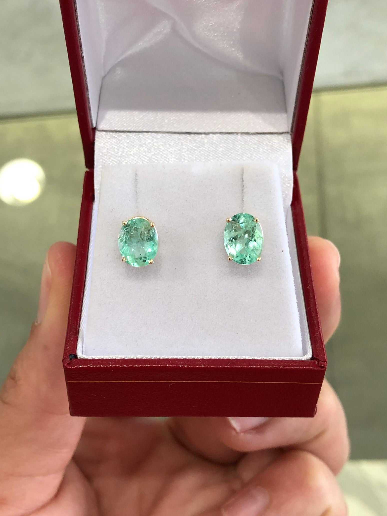 3.03tcw Oval Shape Natural Colombian Emerald Stud Earrings in 14K Gold - Elegant Jewelry for Women, Perfect for Weddings, Parties & Gifts