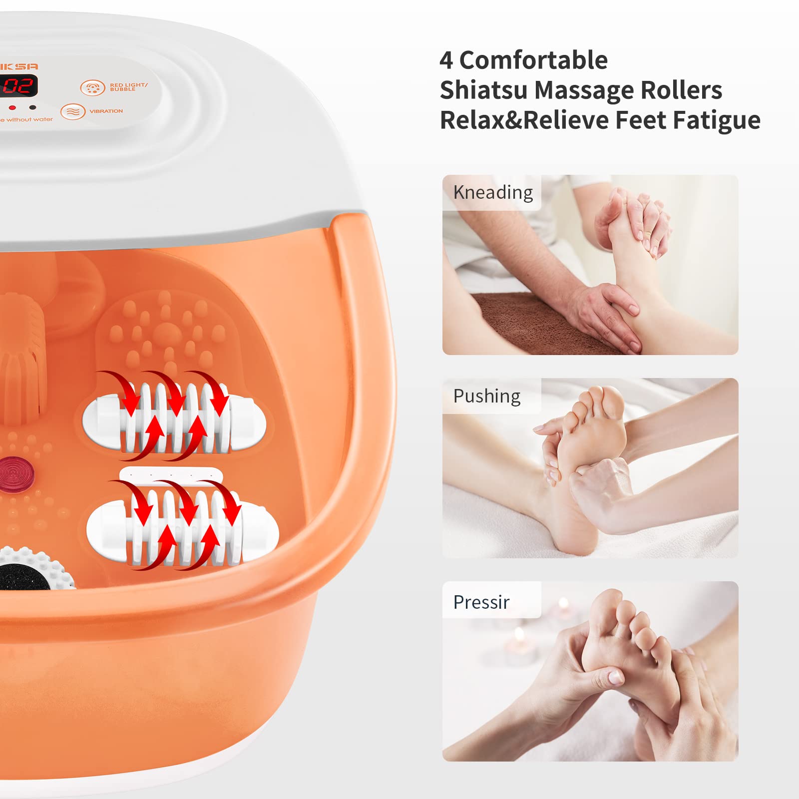 Heated Foot Spa Massager with Bubbles, Vibration & Red Light Therapy - 4 Roller Pedicure Foot Bath Tub for Stress Relief, Temperature Control & Acupressure Massage - Perfect for Home Relaxation, Post-Workout Recovery & Gift Giving
