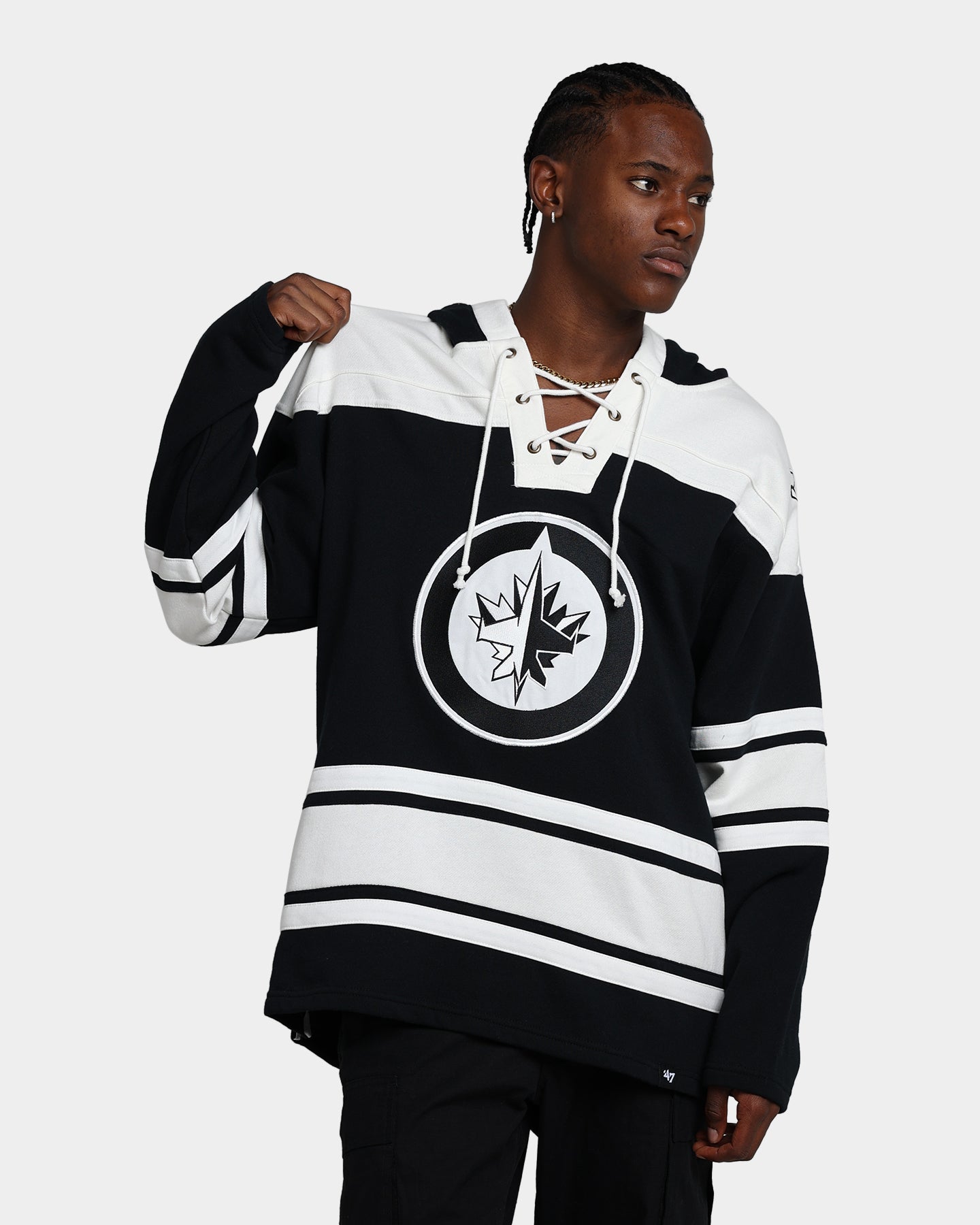 47 Brand Winnipeg Jets Superior Lacer Hoodie - Jet Black NHL Hockey Fan Apparel for Men & Women - Perfect for Game Day & Outdoor Activities