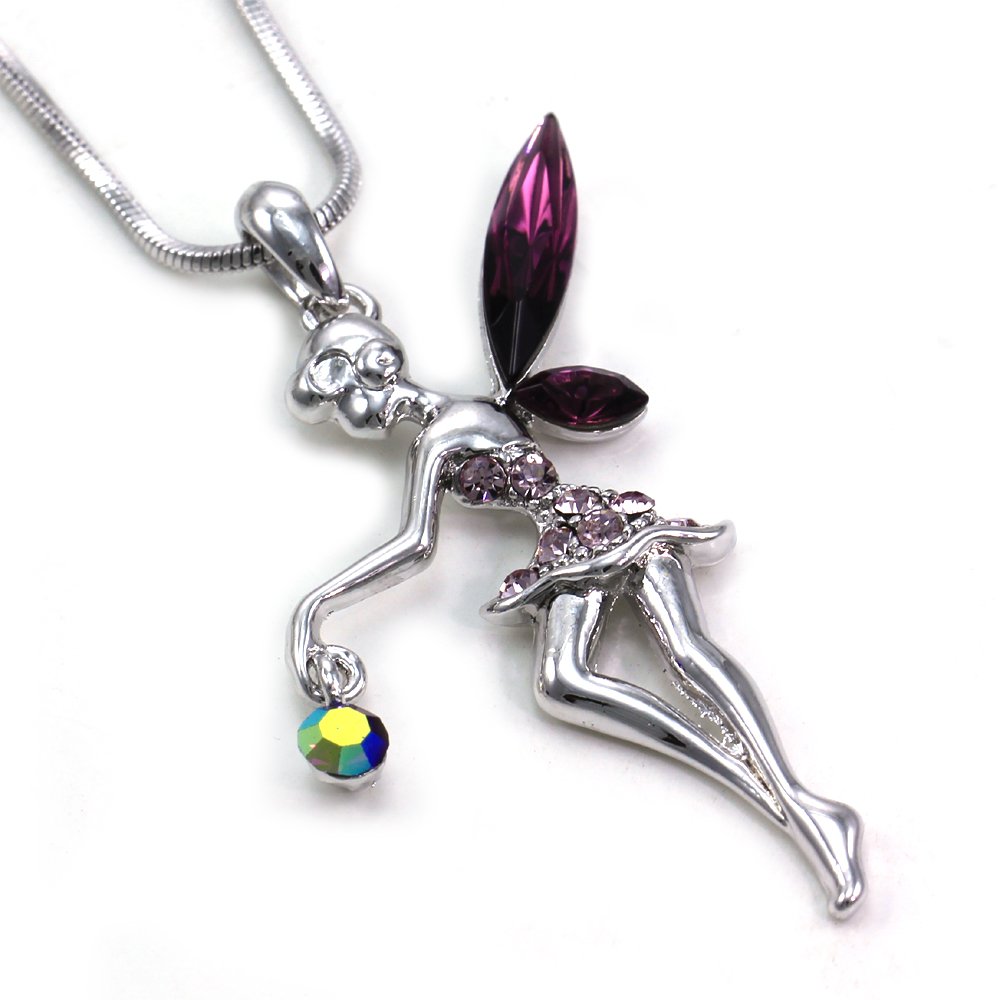 Lavender Fairy Wings Necklace - Angel Charm Pendant for Women & Gifts