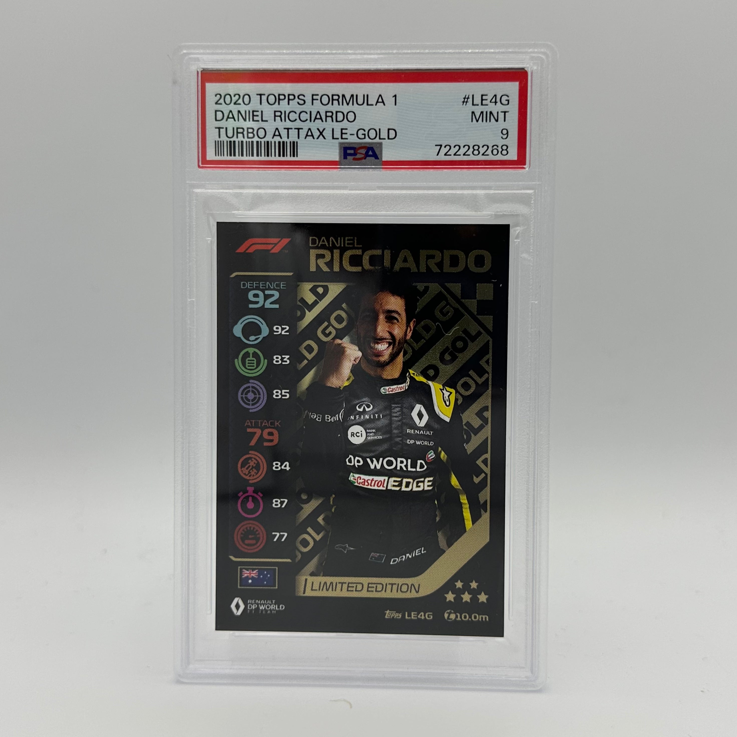 PSA 9 Graded Daniel Ricciardo #LE4G Limited Edition Gold Trading Card - Perfect for F1 Collectors, Sports Memorabilia Enthusiasts & Investment Portfolio