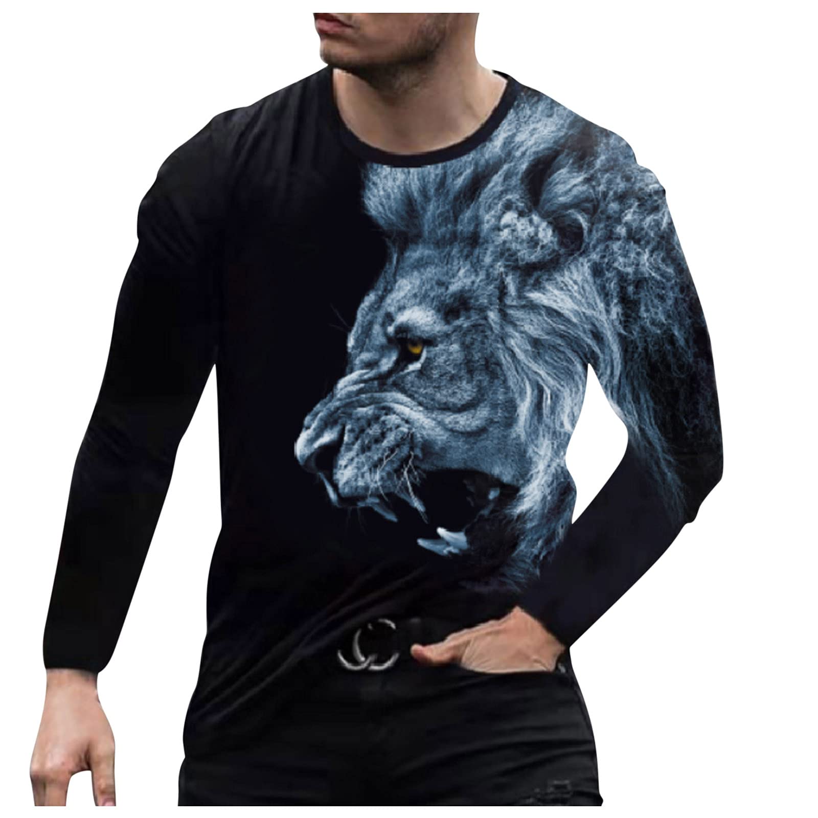 BEUU Men's Long Sleeve T-Shirts - 3D Tiger & Lion Print Crewneck Casual Athletic Shirts for Spring 2022 | Gym, Workout, Streetwear & Everyday Wear