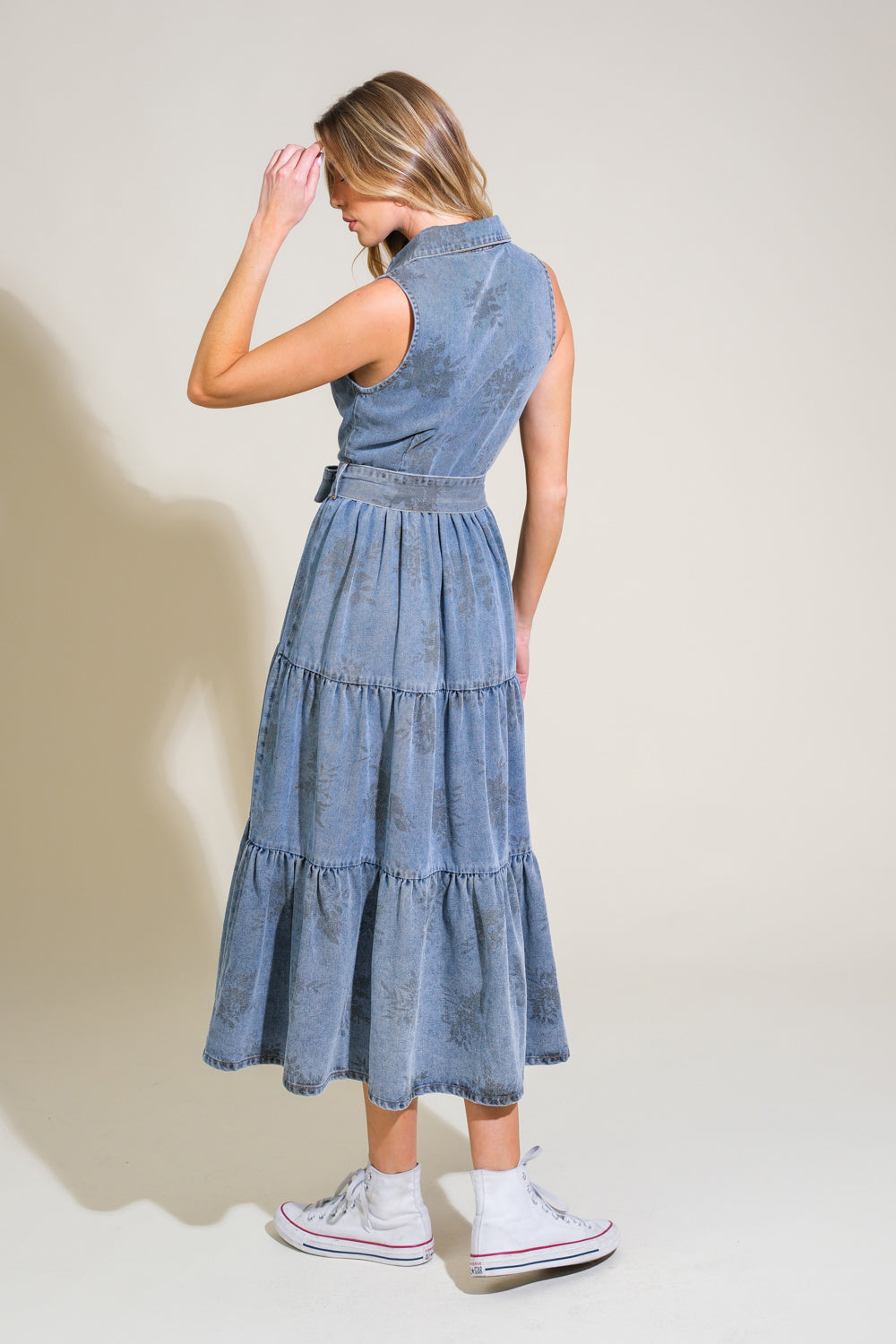 County Fair Floral Denim Dress - Women's Vintage Style Denim Dress for Casual Outings, Picnics & Summer Festivals