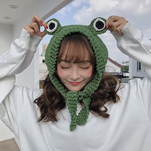3D Eyes Sweet Frog Hat - Green Knitted Animal Headband for Teens, Kids & Adults | Warm & Cute Winter Accessory | TikTok Fashion Costume for Women & Girls | Perfect for Cosplay, Halloween & Outdoor Activities