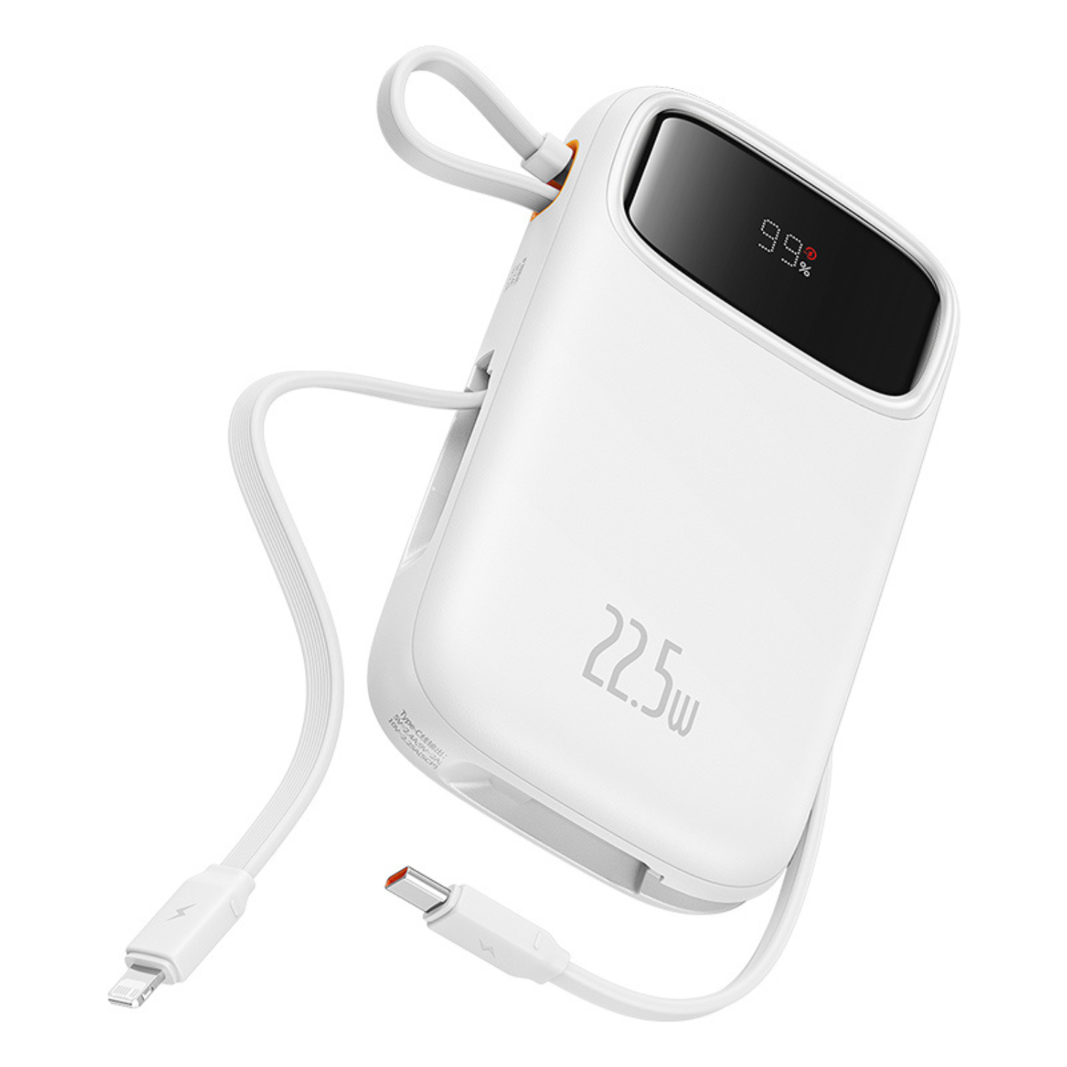 Baseus Qpow2 20000mAh Power Bank with Digital Display - 22.5W Fast Charging, Includes Lightning & Type-C Cables (White) - Perfect for Travel, Camping & Emergency Charging