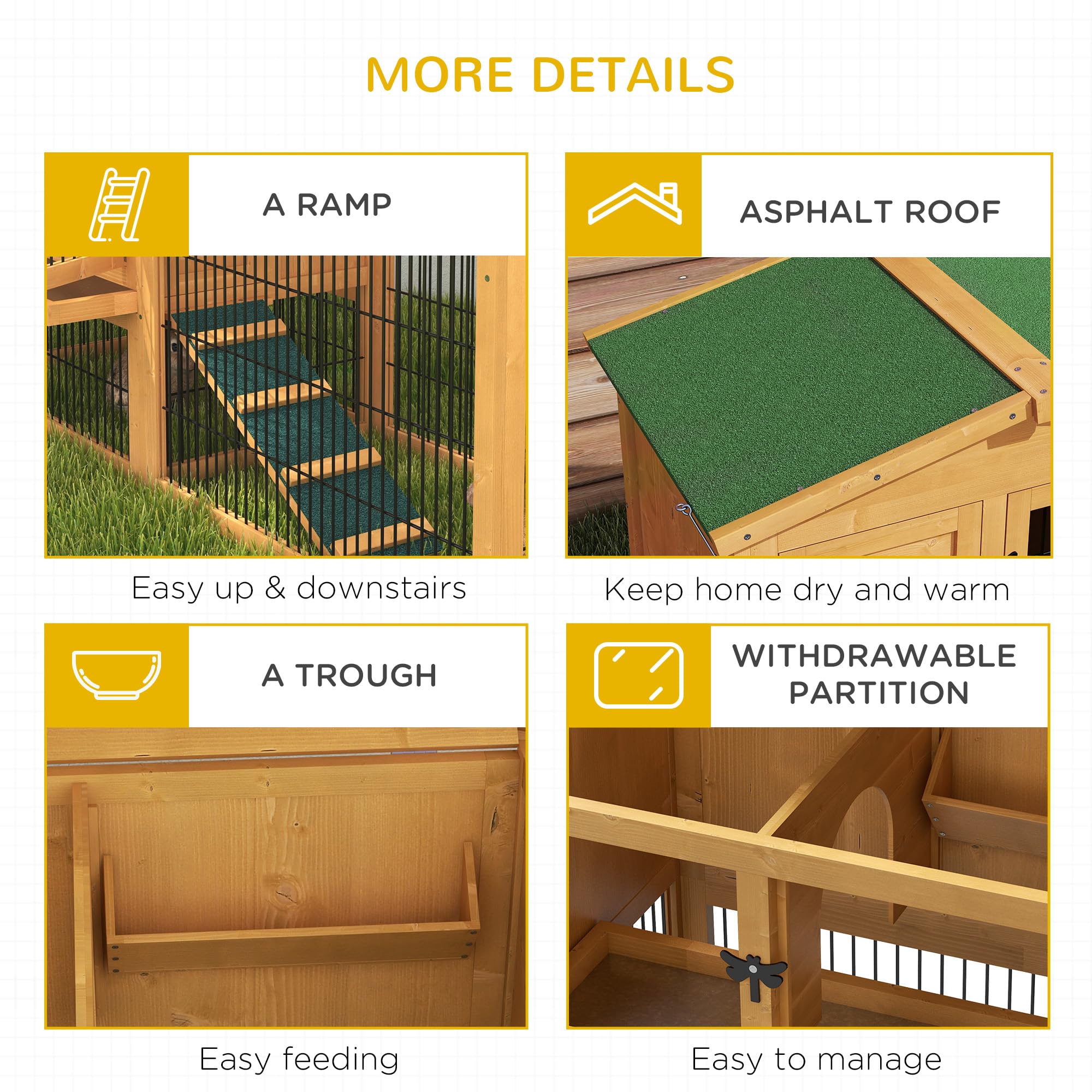 Premium PawHut 2-Story Outdoor Rabbit Hutch with Slide-Out Tray & Run Cage - Openable Top for Rabbits & Guinea Pigs (Yellow) - Perfect for Backyard, Garden, or Patio Small Pet Housing
