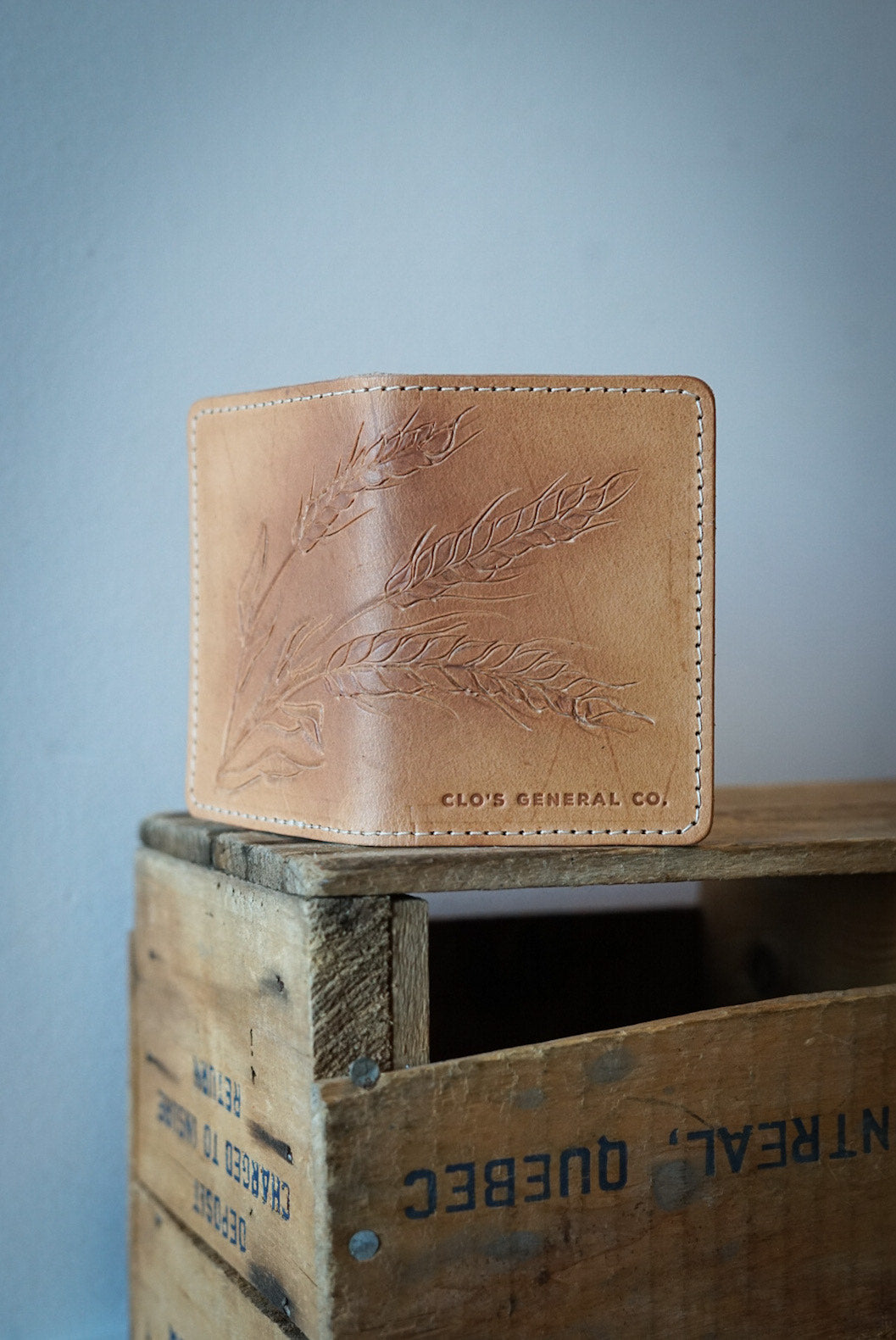 Hand Tooled Mini Trucker Wallet - Genuine Leather Prairie Wheat Sheaf Design - Unique One of a Kind - Perfect for Everyday Use & Travel Accessories