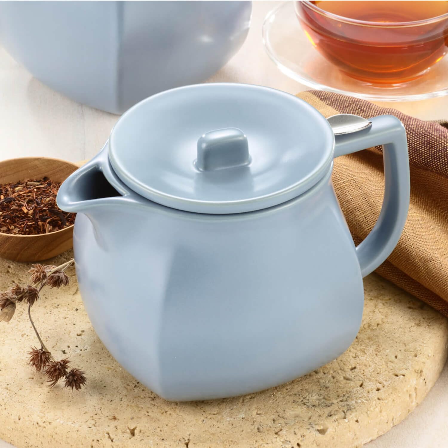 Premium Ceramic Teapot with Infuser & Lid - 24oz Stone Blue Loose Leaf Tea Maker | Dishwasher & Microwave Safe | Perfect for Afternoon Tea, Gifts & Home Decor