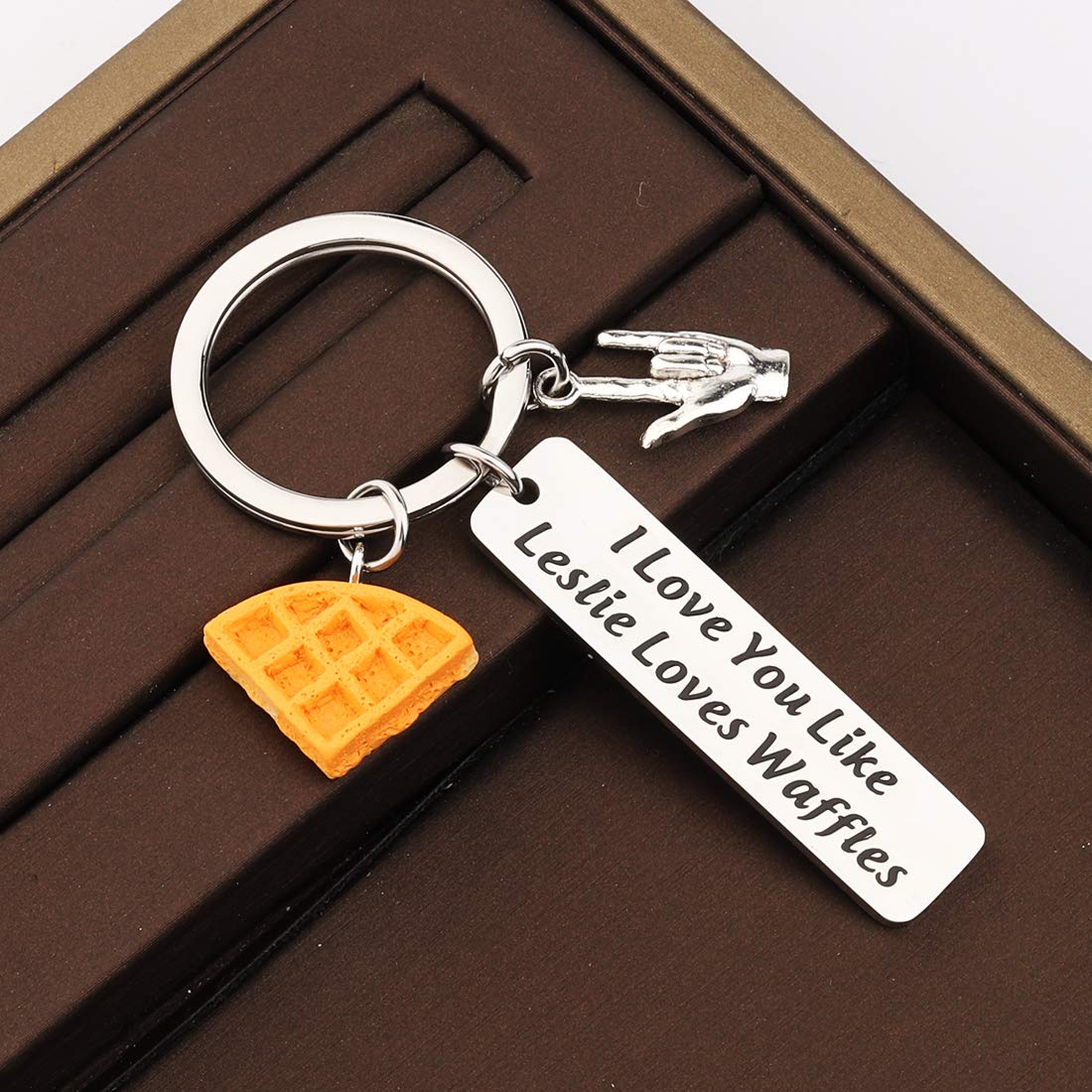 I Love You Like Leslie Loves Waffles Keychain - Cute Couple Gift for Anniversary, Valentine's Day - Perfect for Keyrings, Backpacks, and Gifts for Her/Him