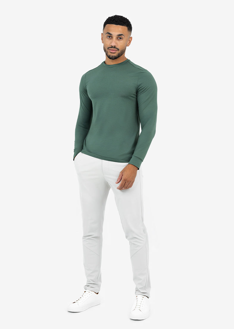 Men's Hybrid Active Long Sleeve Top - Moisture Wicking, Breathable Workout Shirt in Khaki Green for Gym, Running & Outdoor Activities