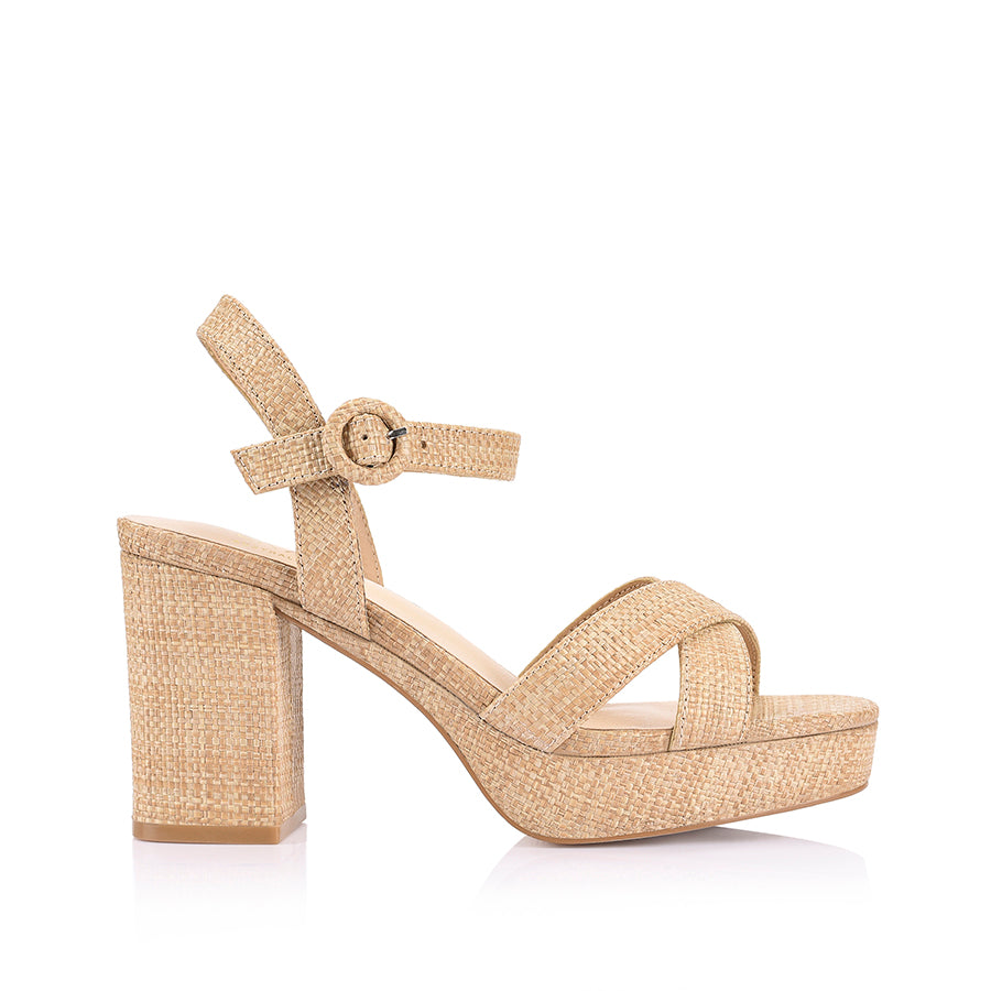 Heppell Women's Platform Heels - Natural Raffia Sandals for Summer | Comfortable High Heels for Beach, Party & Casual Wear