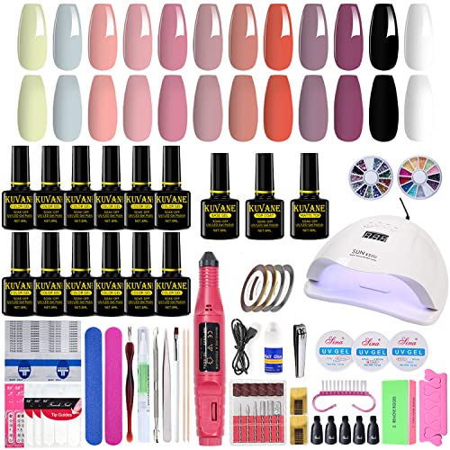 Professional UV Gel Nail Polish Kit with LED Lamp - 12 Colors Nail Art Set Includes Nail Drill & Complete Manicure Tools | Perfect for Home Salon, DIY Nail Designs & Professional Nail Technicians