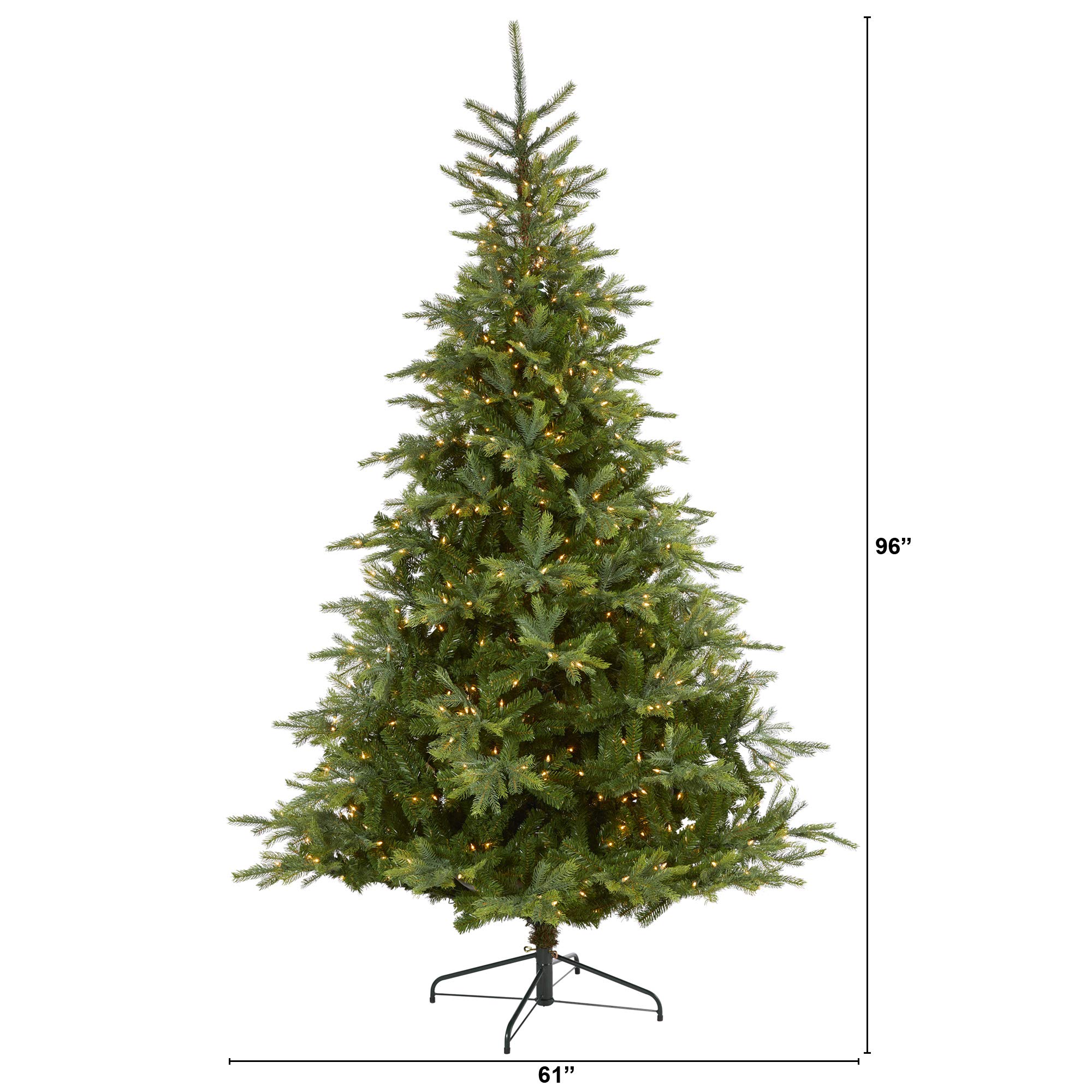 Nearly Natural 8ft North Carolina Spruce Artificial Christmas Tree with 650 Clear Lights & 1303 Bendable Branches | Premium Pre-Lit Christmas Tree for Home, Office & Holiday Decorations