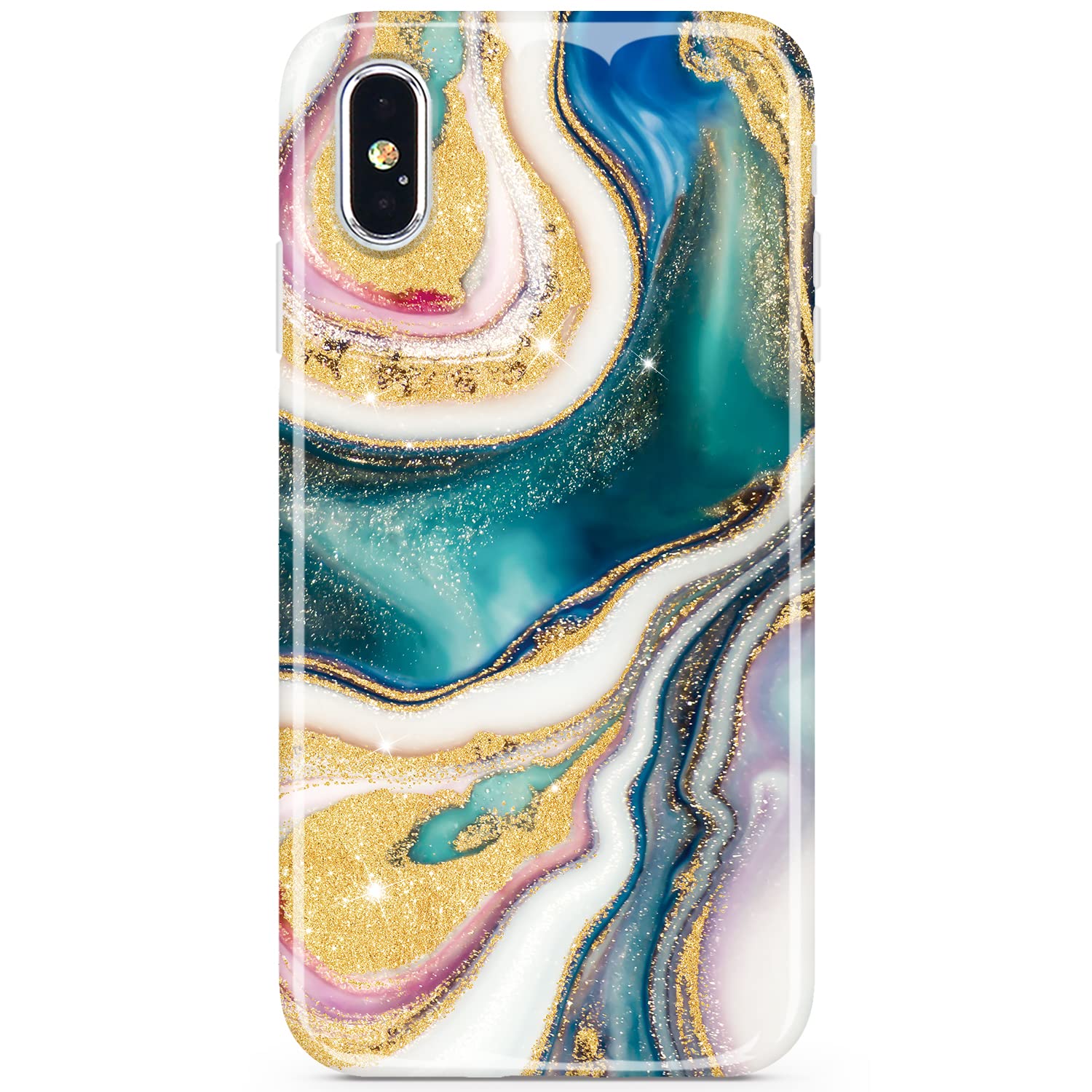 JIAXIUFEN iPhone X/Xs Case - Gold Sparkle Glitter Marble Slim Shockproof TPU Soft Silicone Cover (Dark Green) | Protective Phone Case for Everyday Use, Work & Travel