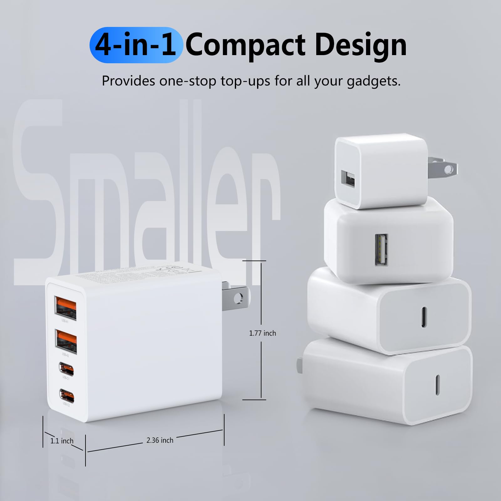 2-Pack 40W Fast USB C Wall Charger with 4-Port PD & QC - Compact Multi-Port Charging Block for iPhone 16/15/14 Pro Max, iPad, Galaxy S23/S22, Tablets - White - Perfect for Home, Office & Travel Charging Needs
